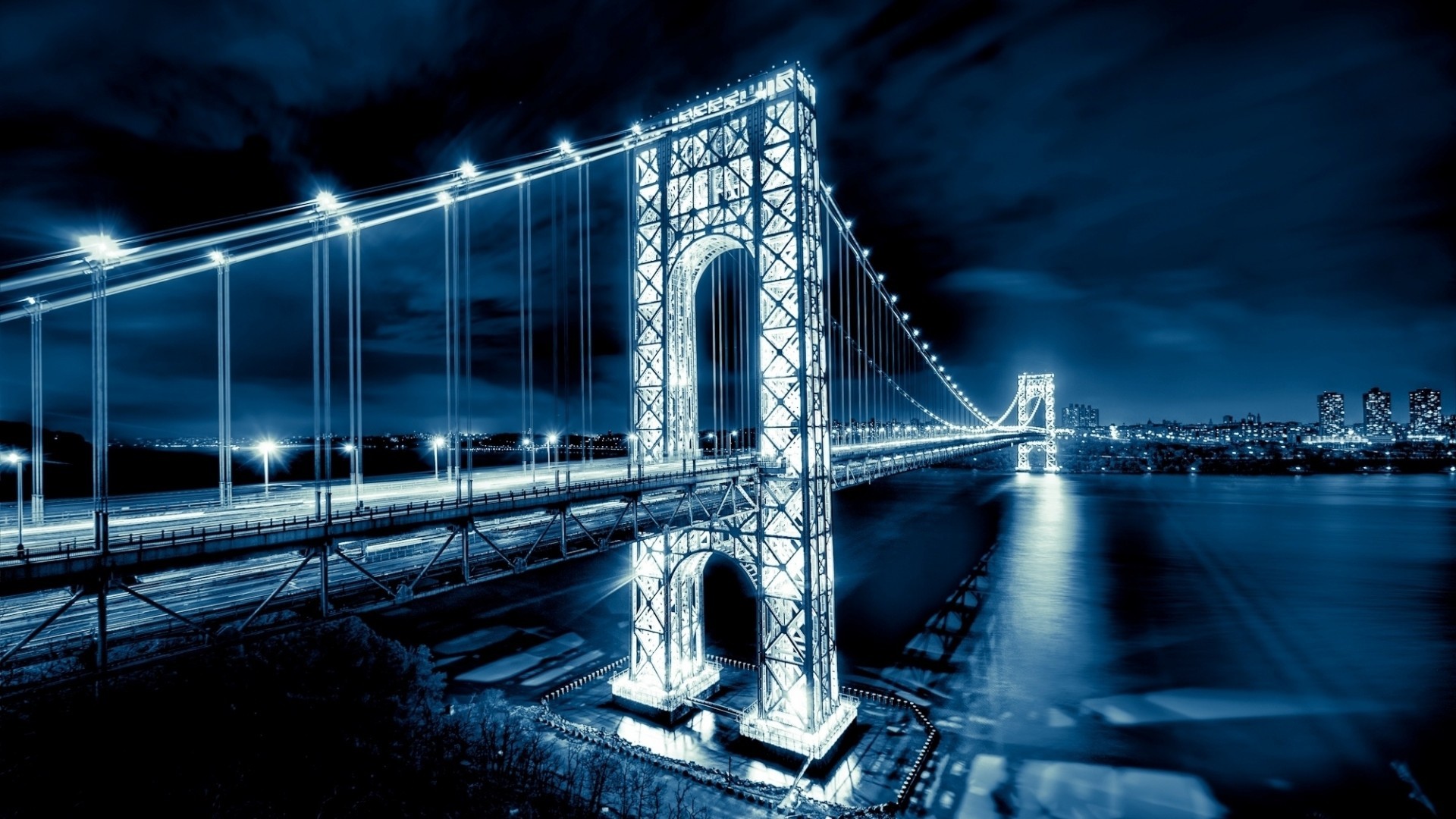 Brooklyn Lights Bridge George Washington Bridge New York City Cityscape Night 1920x1080
