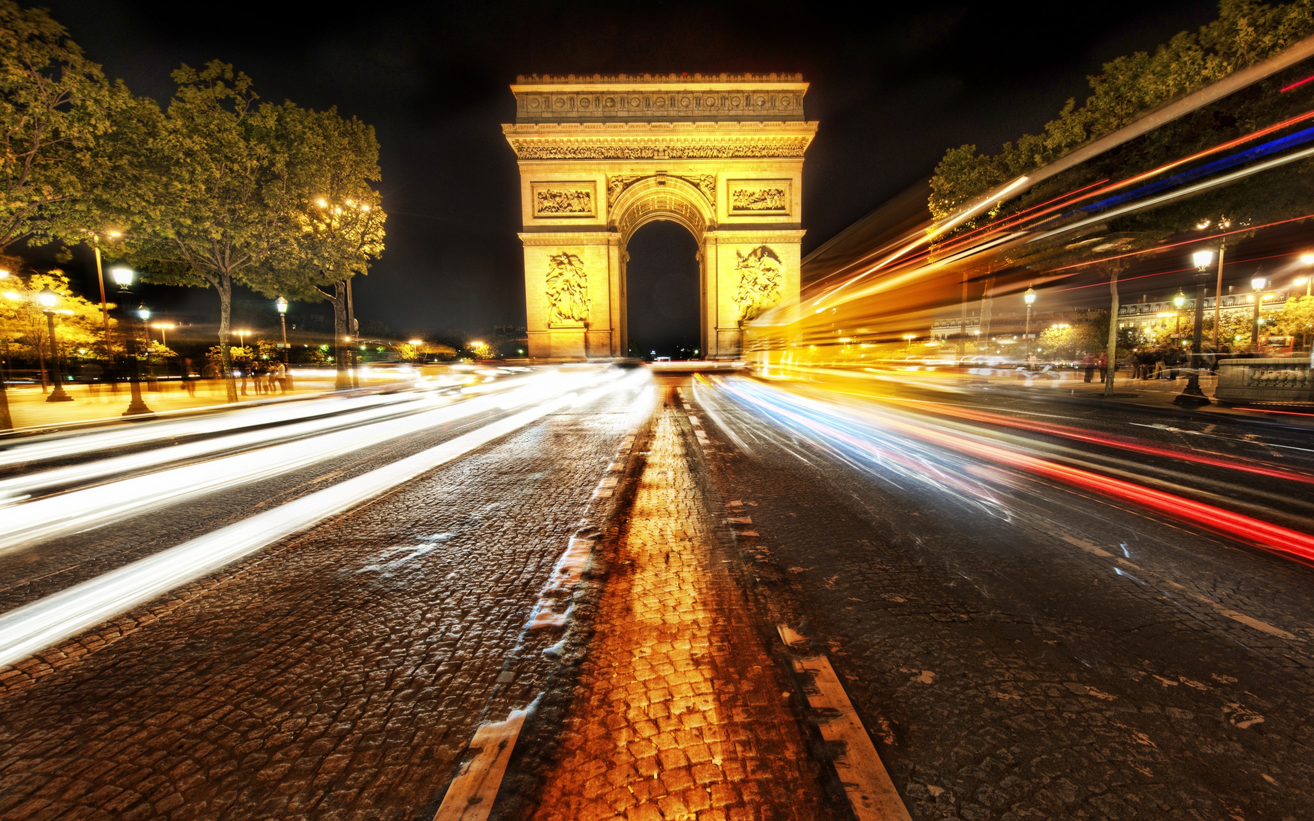 Paris Light Trails Arc De Triomphe Road Long Exposure Photography Urban Architecture Building Citysc 2560x1600