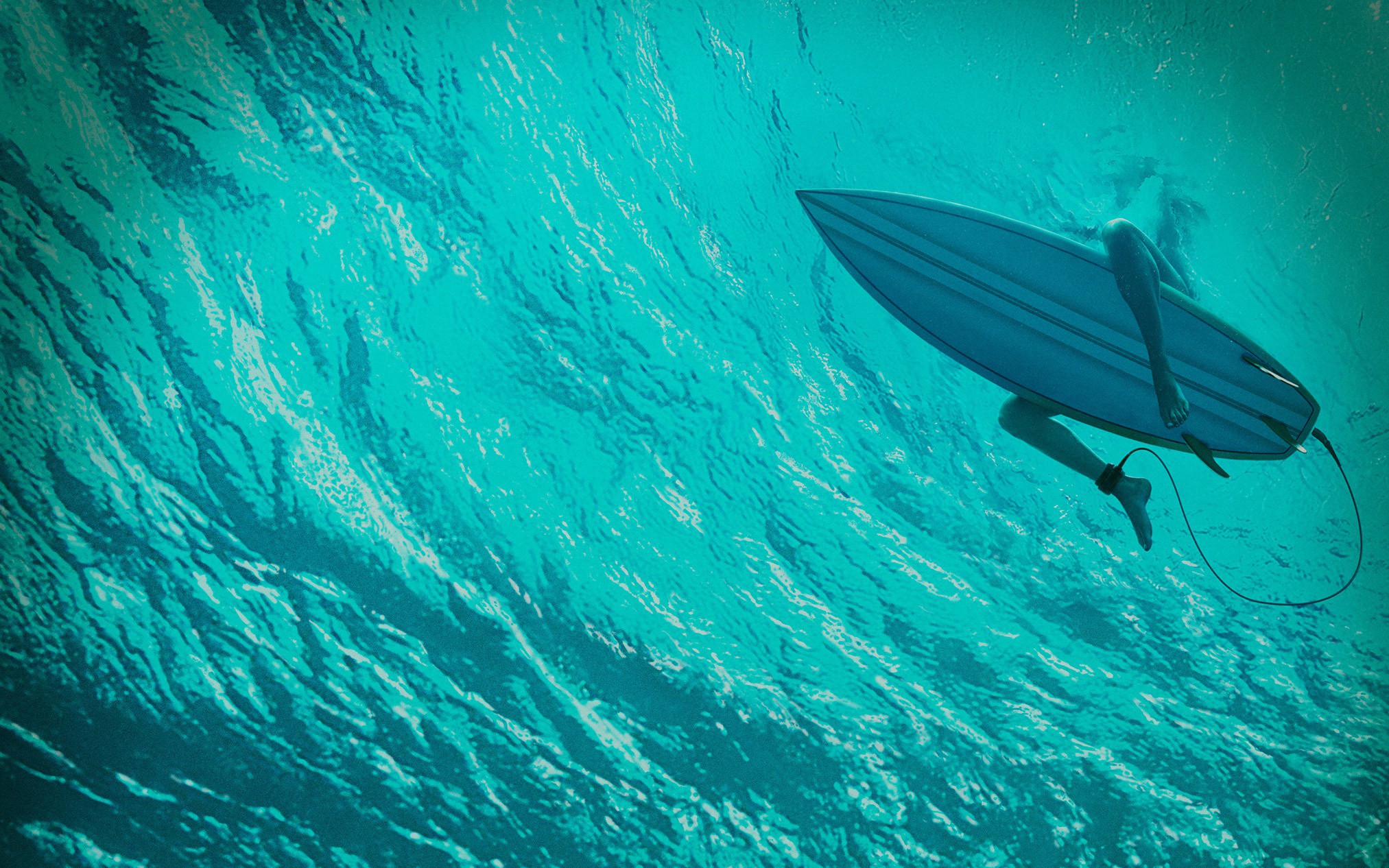 Sea Surfers Legs Underwater Water Waves Surfboards Turquoise Cyan 2025x1266