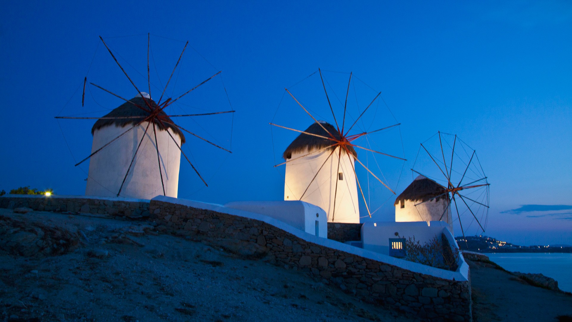 Greece Mykonos Island Blue Windmill 1920x1080