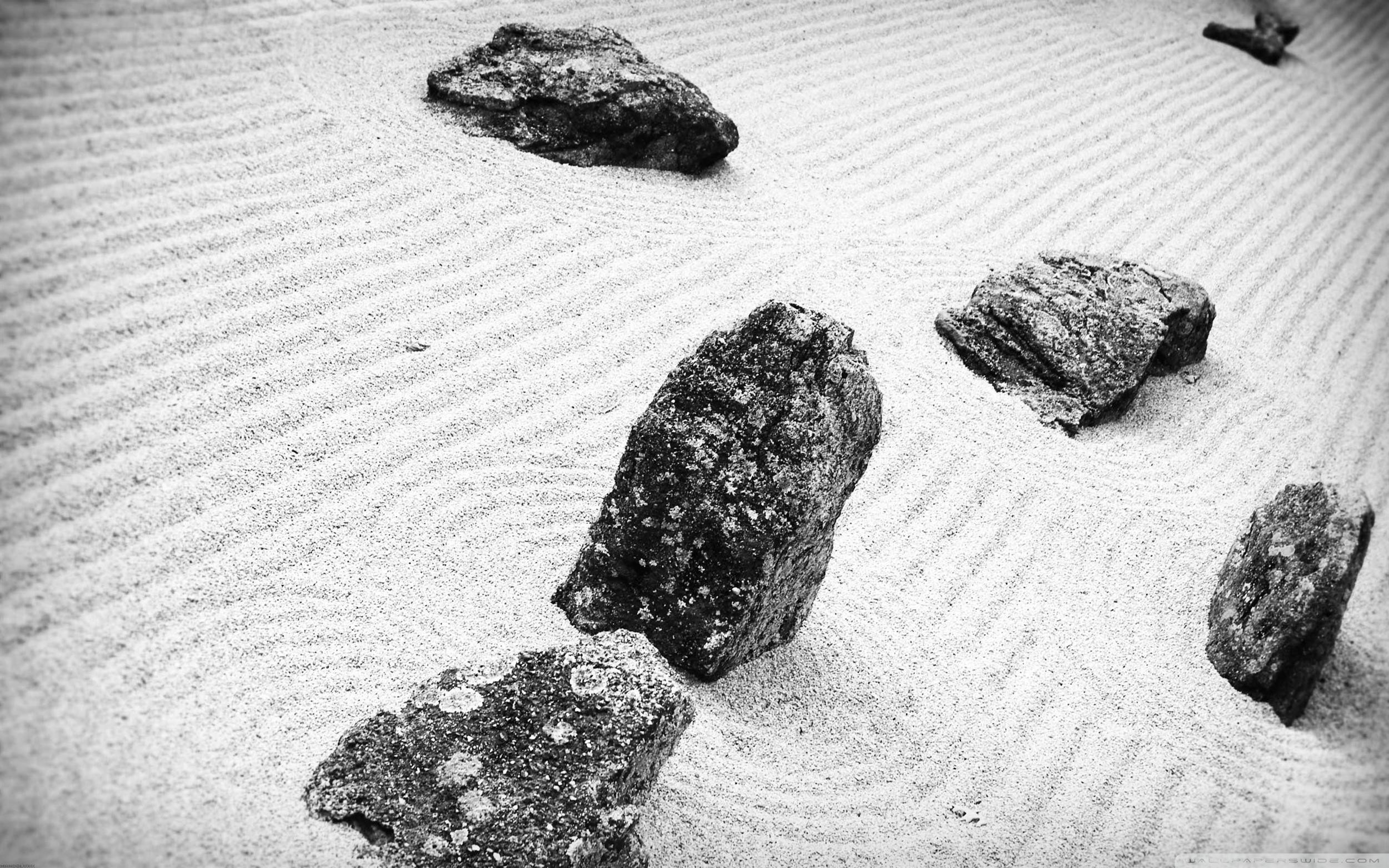 Zen Garden Stones Sand Monochrome Pattern Texture 2500x1562