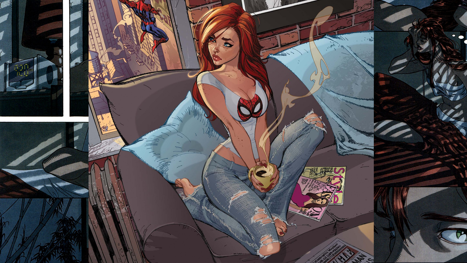 Spider Man Mary Jane Watson Redhead Women Cartoon Comics Marvel Comics J Scott Campbell 1920x1080