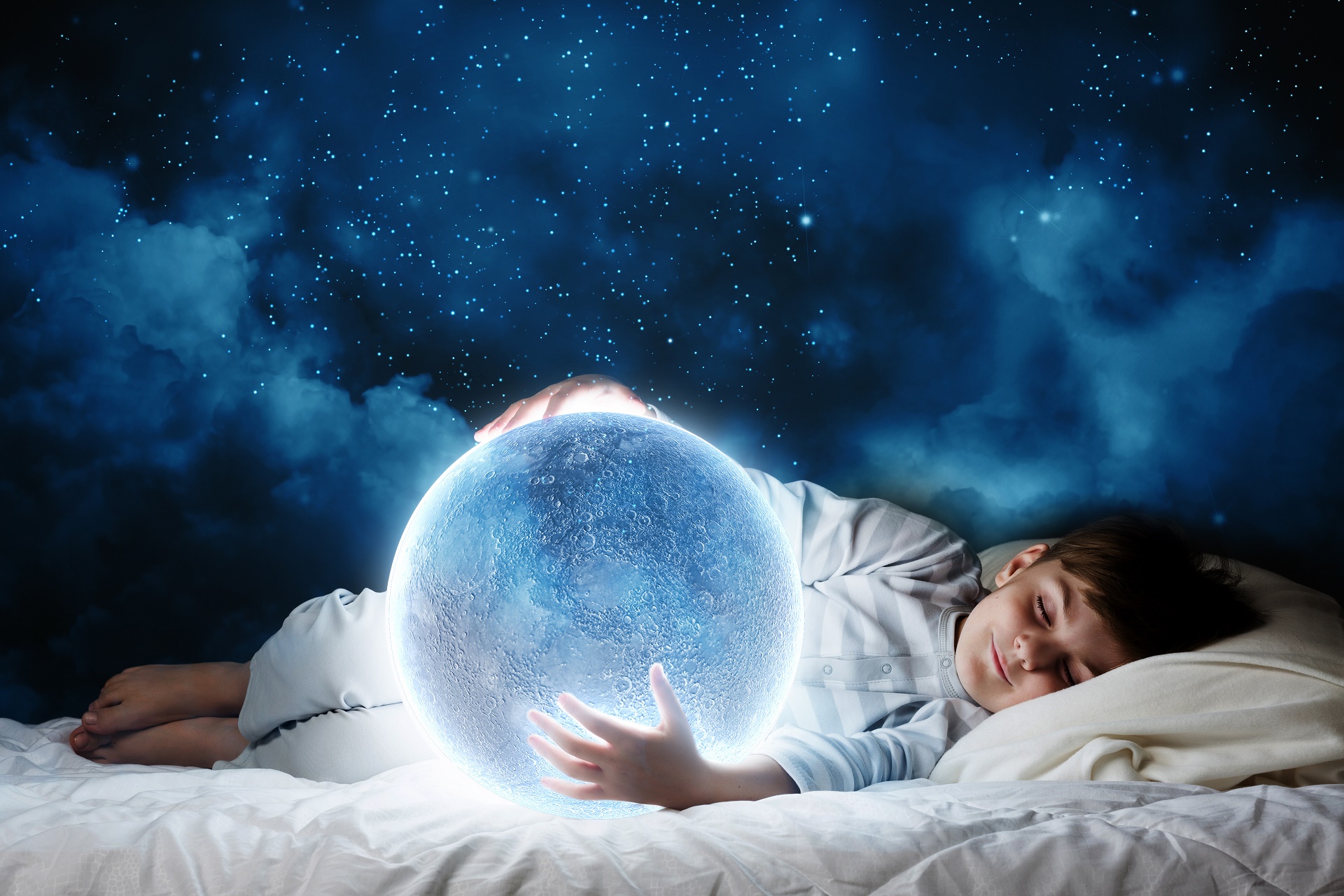 Moon Artistic Child Sleeping Fantasy Little Boy Dream Glow 1920x1280