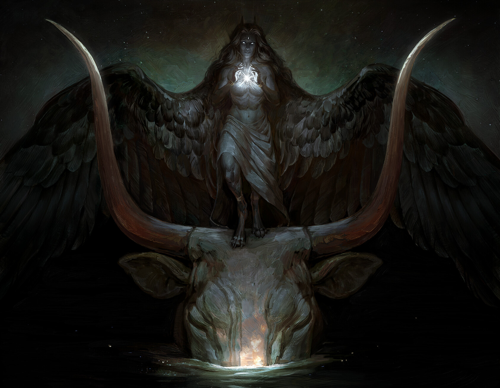 Artwork Wings Angel Buffalo Demon Frontal View 1686x1307