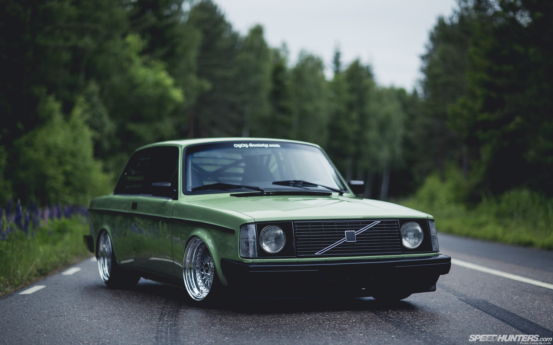 Car Volvo Road Trees Stance Volvo 240 BBS Green Green Cars Tuning 1920x1200