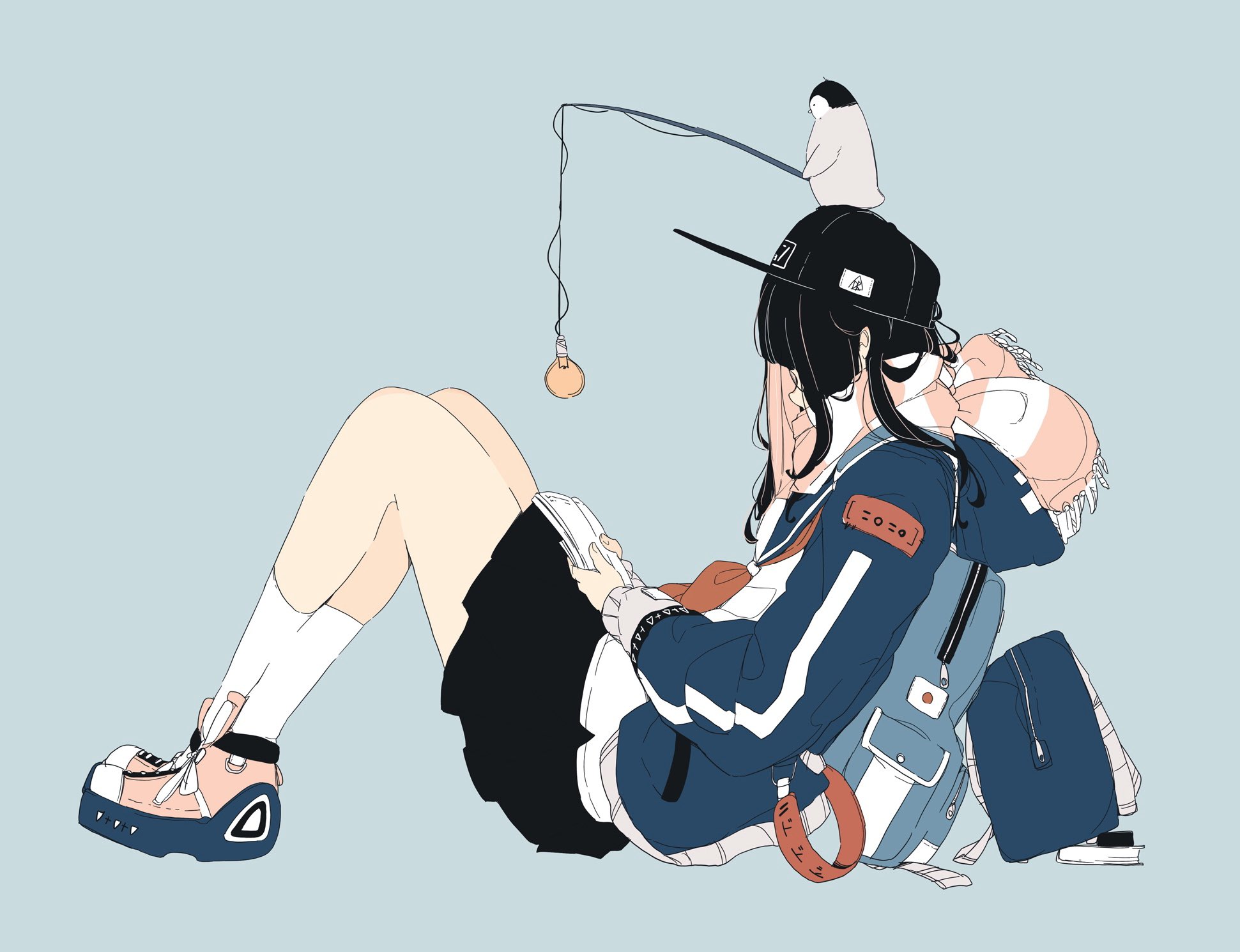 Anime Anime Girls Simple Background Original Characters Streetwear Blue Background 1941x1490