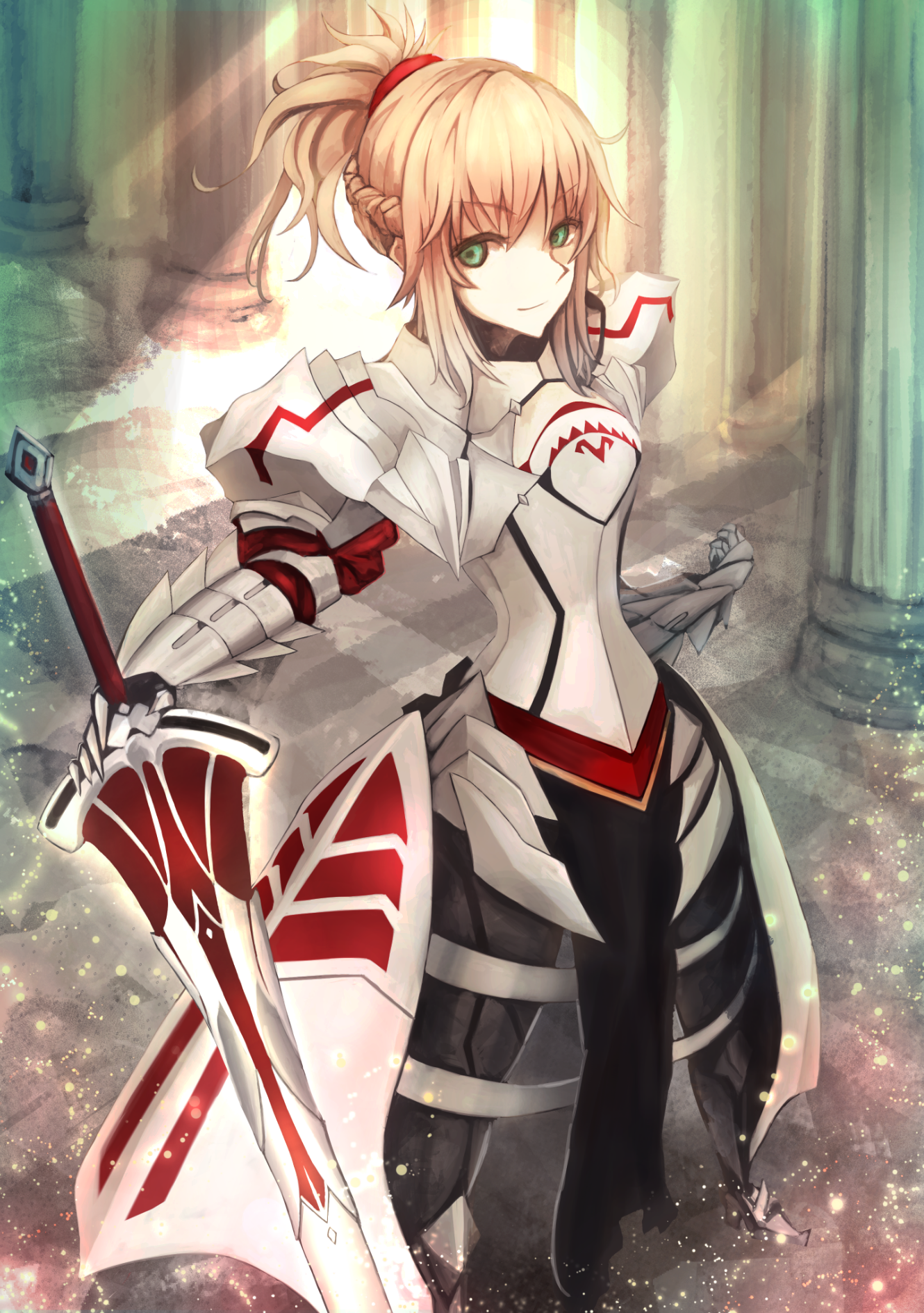 Anime Girls Fate Grand Order Short Hair Blonde Armor Sword Green Eyes Saber Of Red Fate Apocrypha Mo 1330x1890