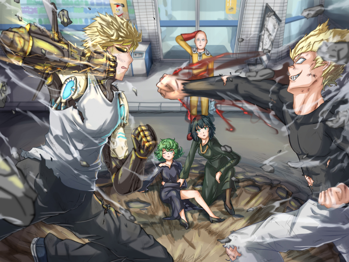 One Punch Man Saitama One Punch Man Tatsumaki One Punch Man Fubuki One Punch Man Genos One Punch Man 1366x1025