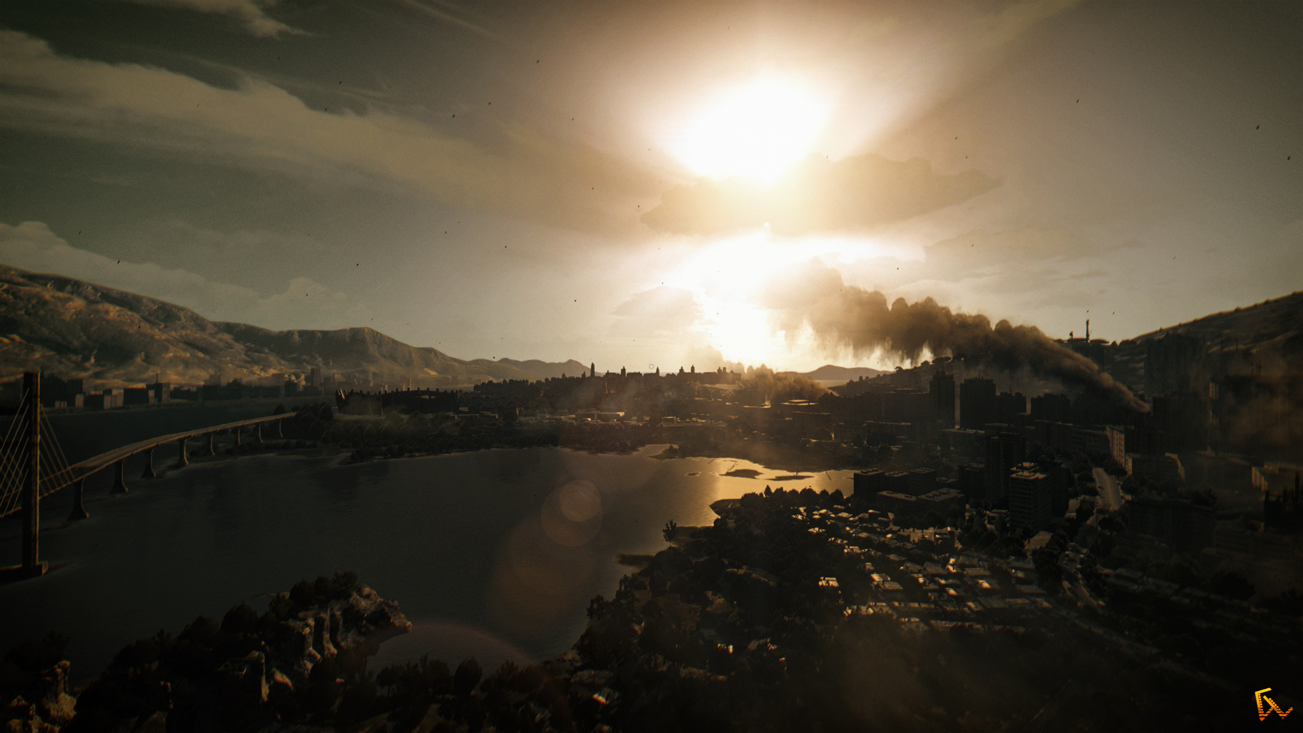 Dying Light Video Games First Person Shooter Photoshop Landscape Sunset Clouds Cityscape Optical Fla 2560x1440