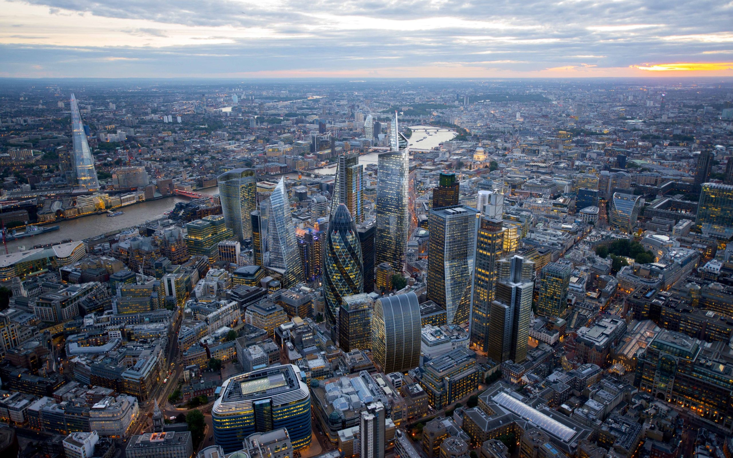 City Cityscape Skyscraper London England Sunset Building River River Thames 2560x1600