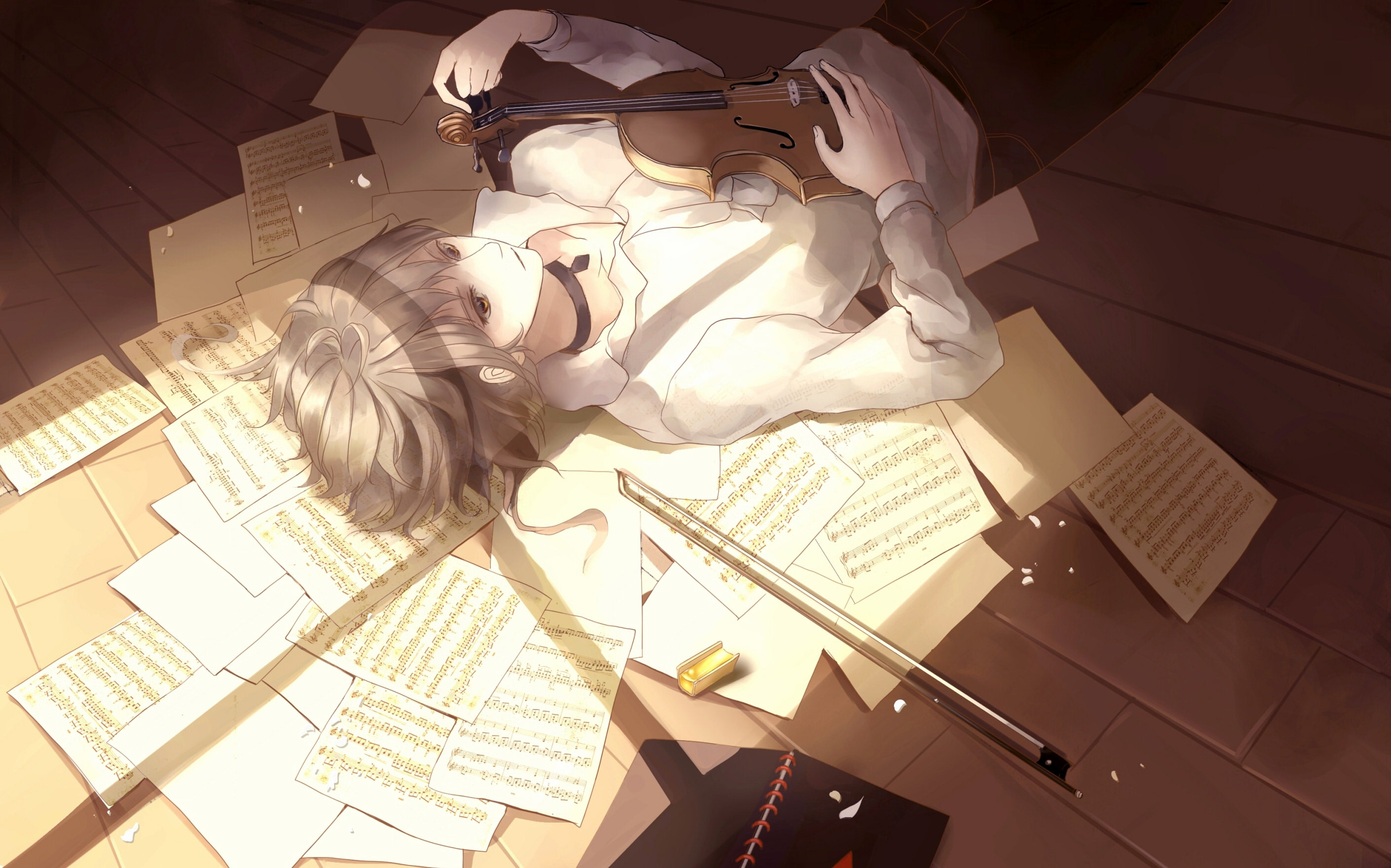 Short Hair White Hair Boy Violin Original Anime Sheet Music 2818x1759