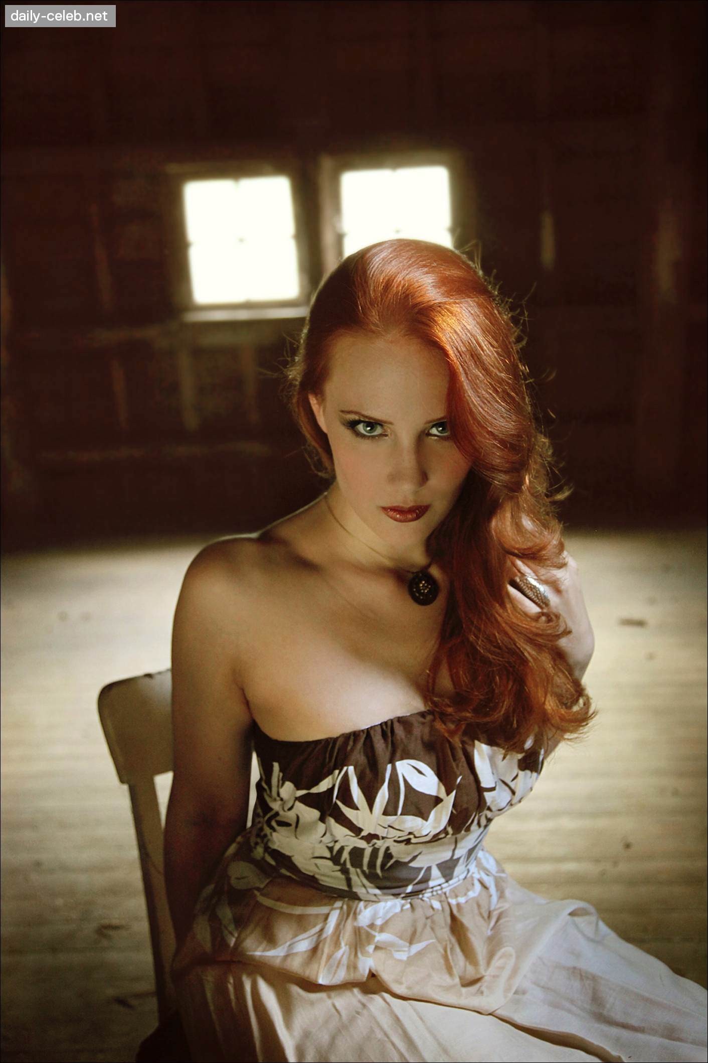 Simone Simons Women Redhead Singer Long Hair Strapless Dress Bare Shoulders Looking At Viewer 1412x2118