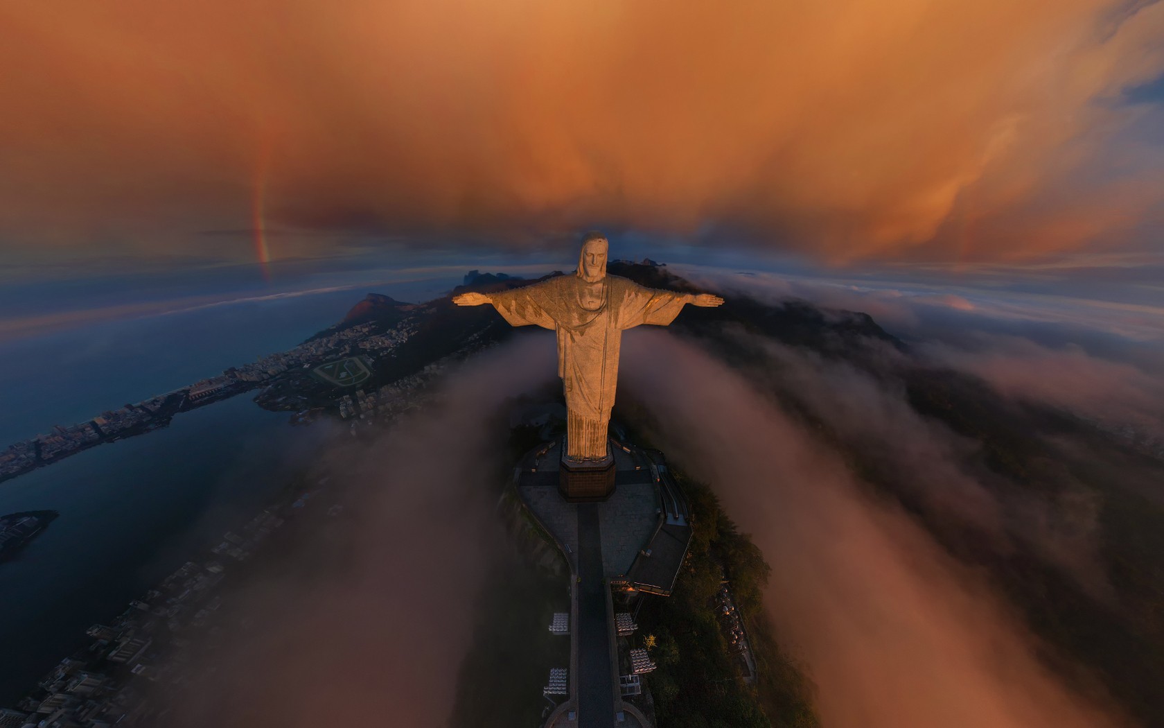 Christ The Redeemer Rio De Janeiro Brazil Statue Clouds Aerial View 1680x1050