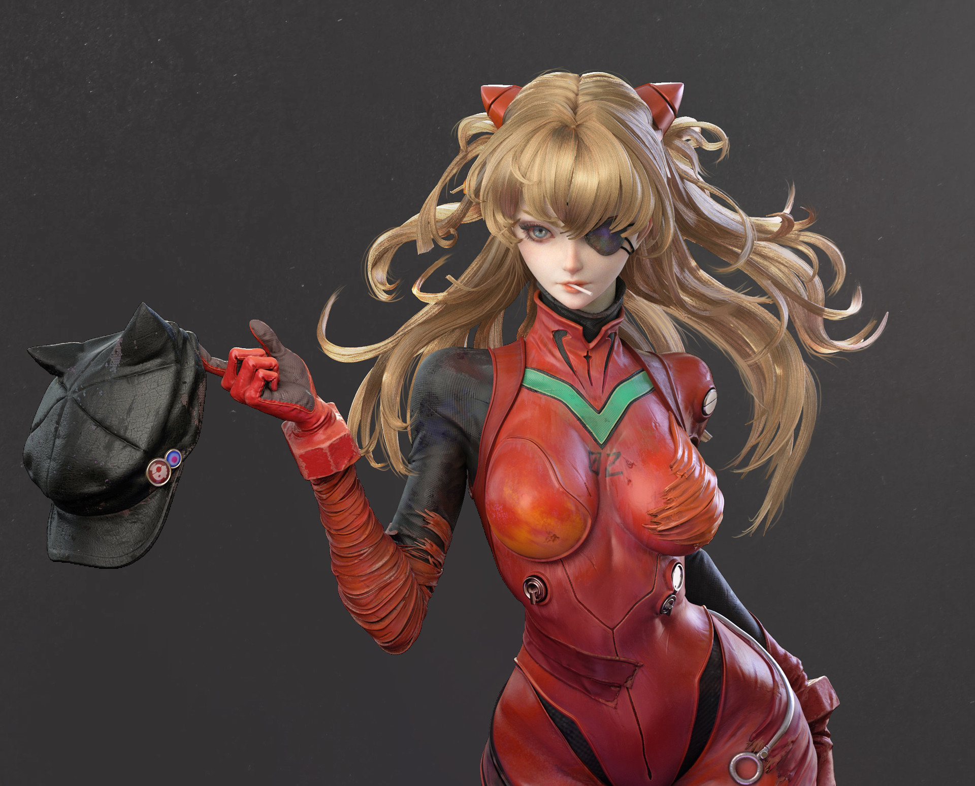 Blonde Anime Girls Anime Eyepatches Artwork Realistic Render Qi Sheng Luo Asuka Langley Soryu Neon G 1920x1547