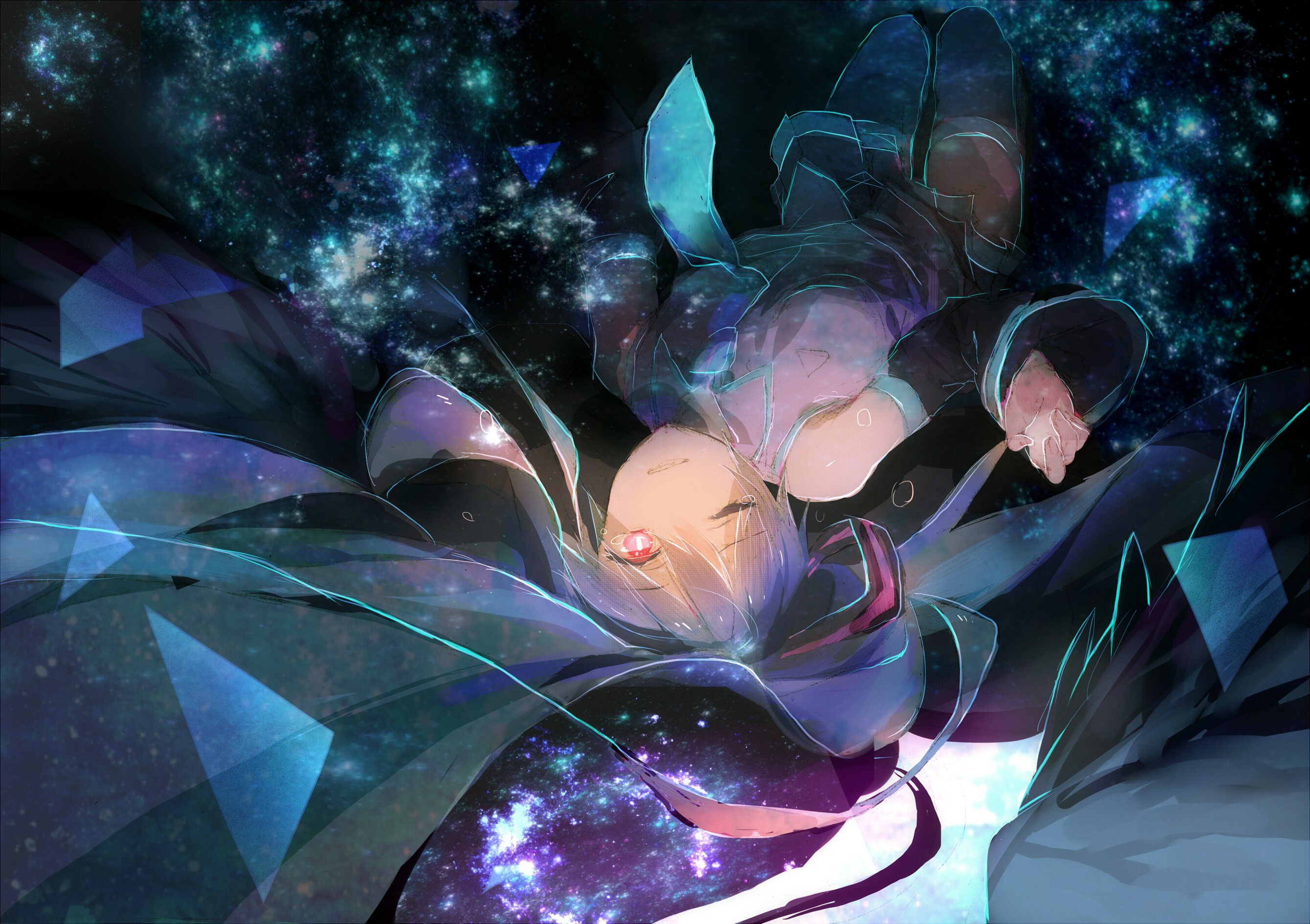 Vocaloid Hatsune Miku Floating Thigh Highs Long Hair Neckties Red Eyes Space Anime Girls Anime 2676x1889