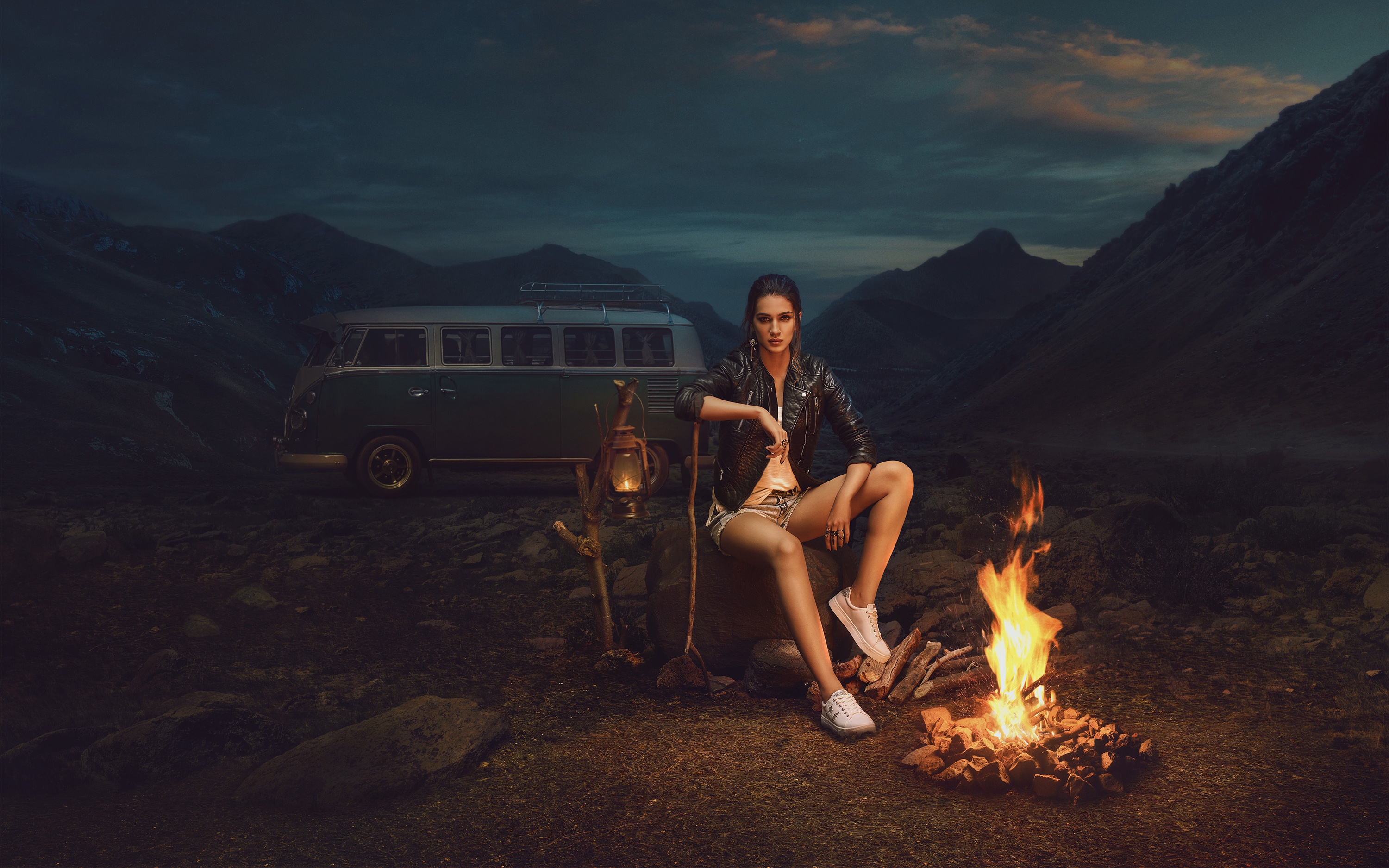 Women Portrait Kriti Sanon Brunette Brown Eyes Looking At Viewer Leather Jackets Sneakers Campfire V 3000x1875