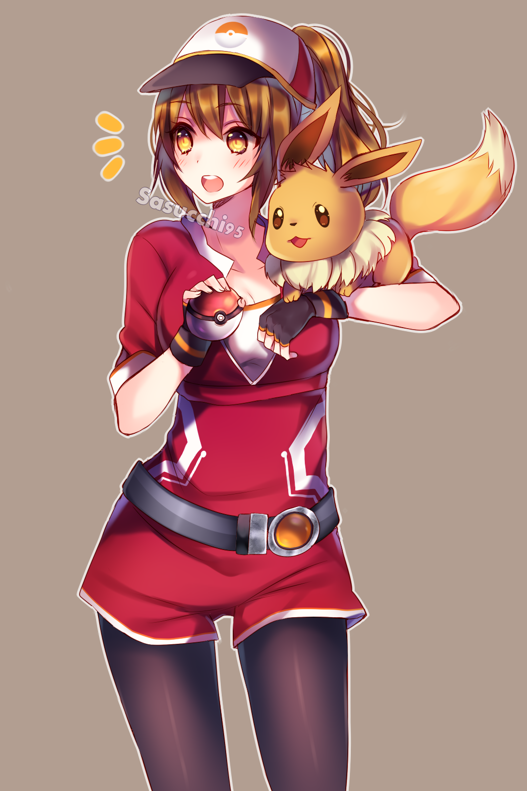 Anime Anime Girls Pokemon Pokemon Go Pokemon Trainers Long Hair Brunette Orange Eyes Baseball Caps 1053x1579