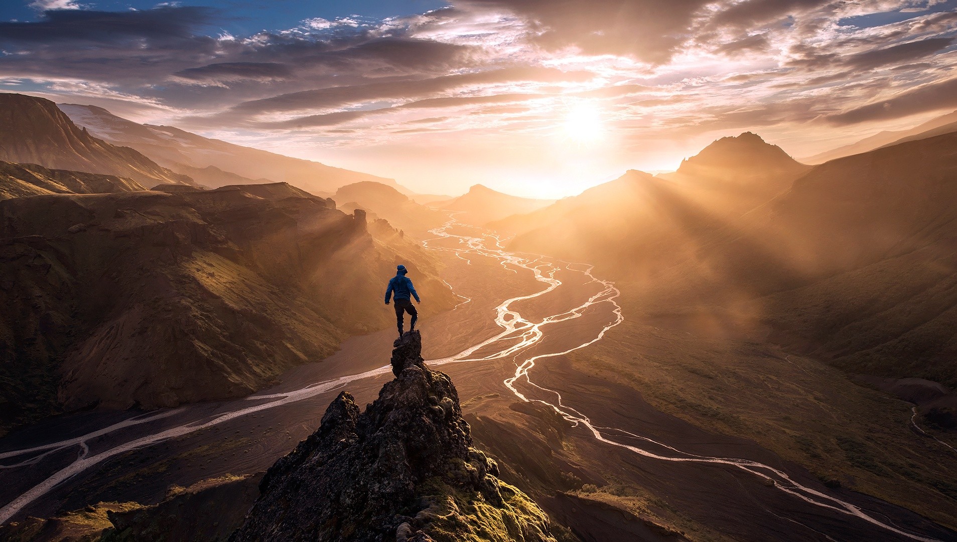 Max Rive Mountains River Nature Landscape People Sunlight Rock Sky Water Clouds Solice 1907x1080