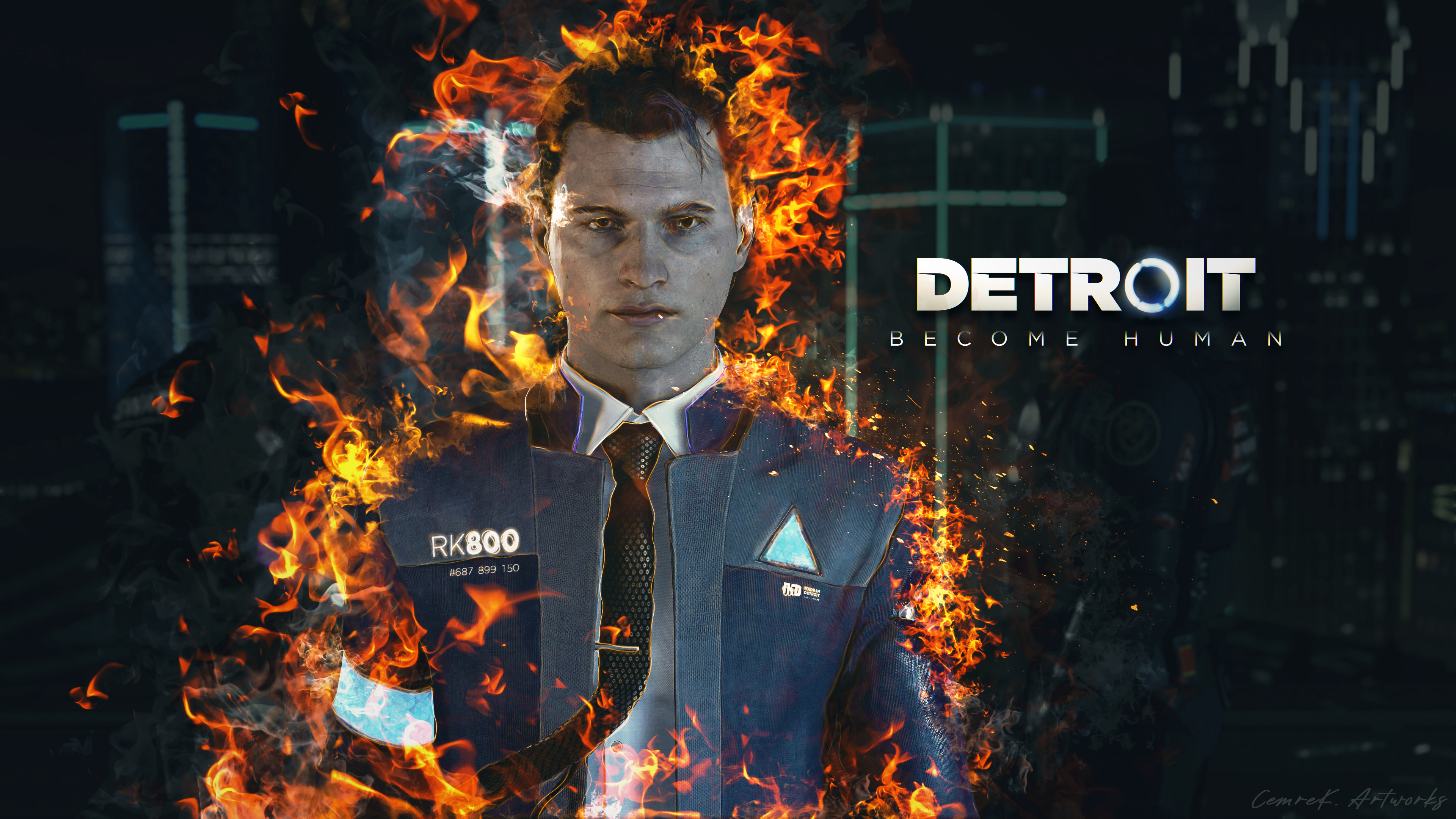 Detroit Become Human Detroit Become Human Connor Detroit Become Human Fire Artwork Video Games Quant 3840x2160