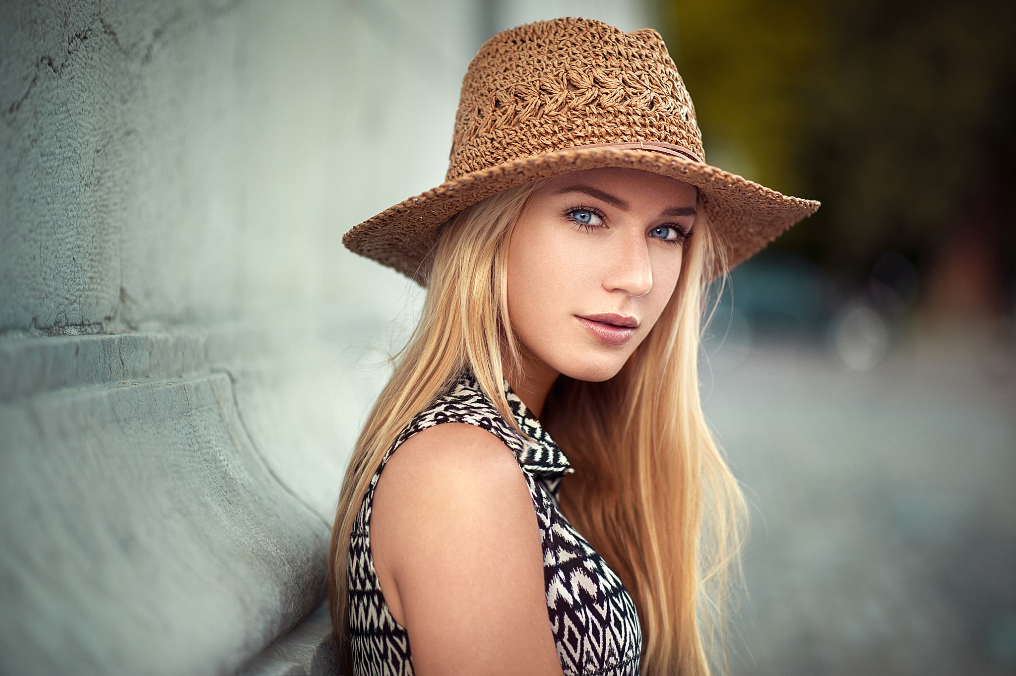 Woman Model Girl Blonde Hat Blue Eyes Eva Mikulski 2048x1363