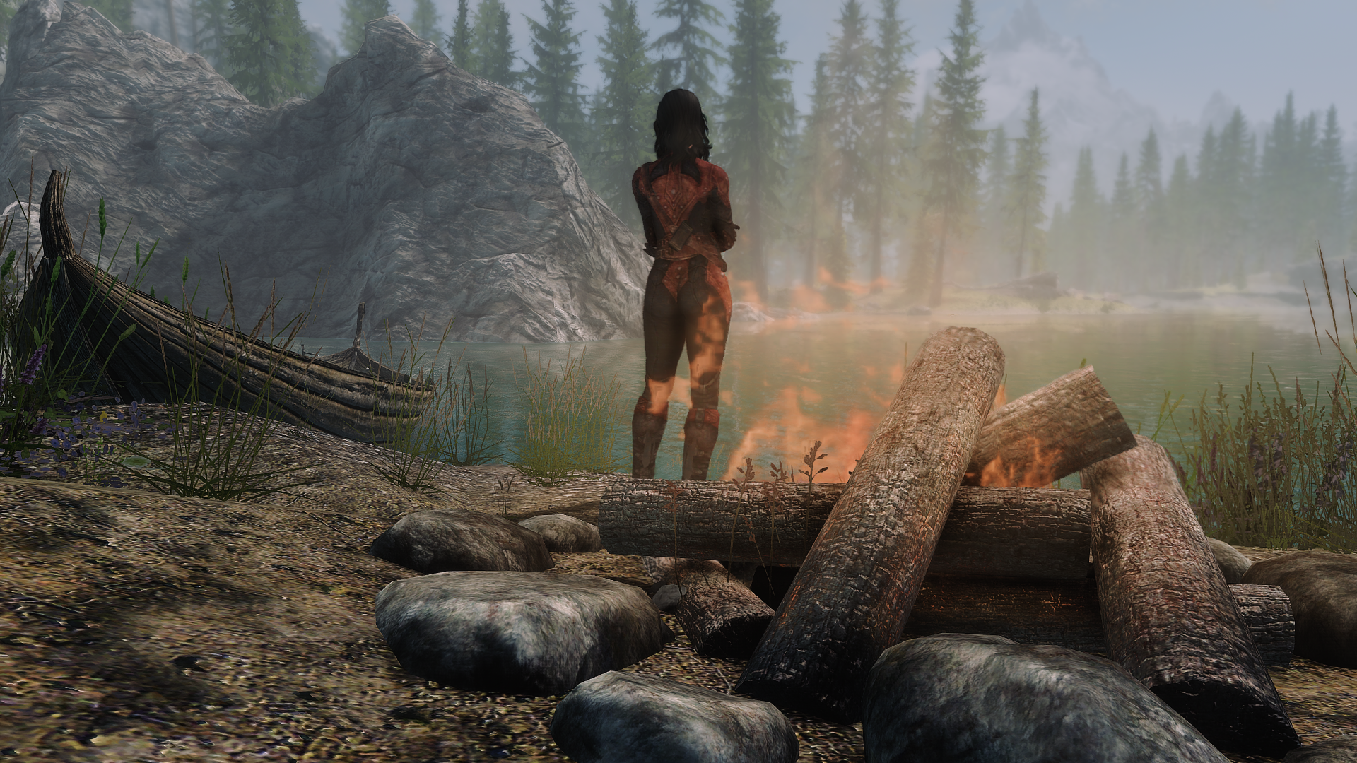 The Elder Scrolls V Skyrim Bonfires Lake Forest The Elder Scrolls Video Games 1920x1080