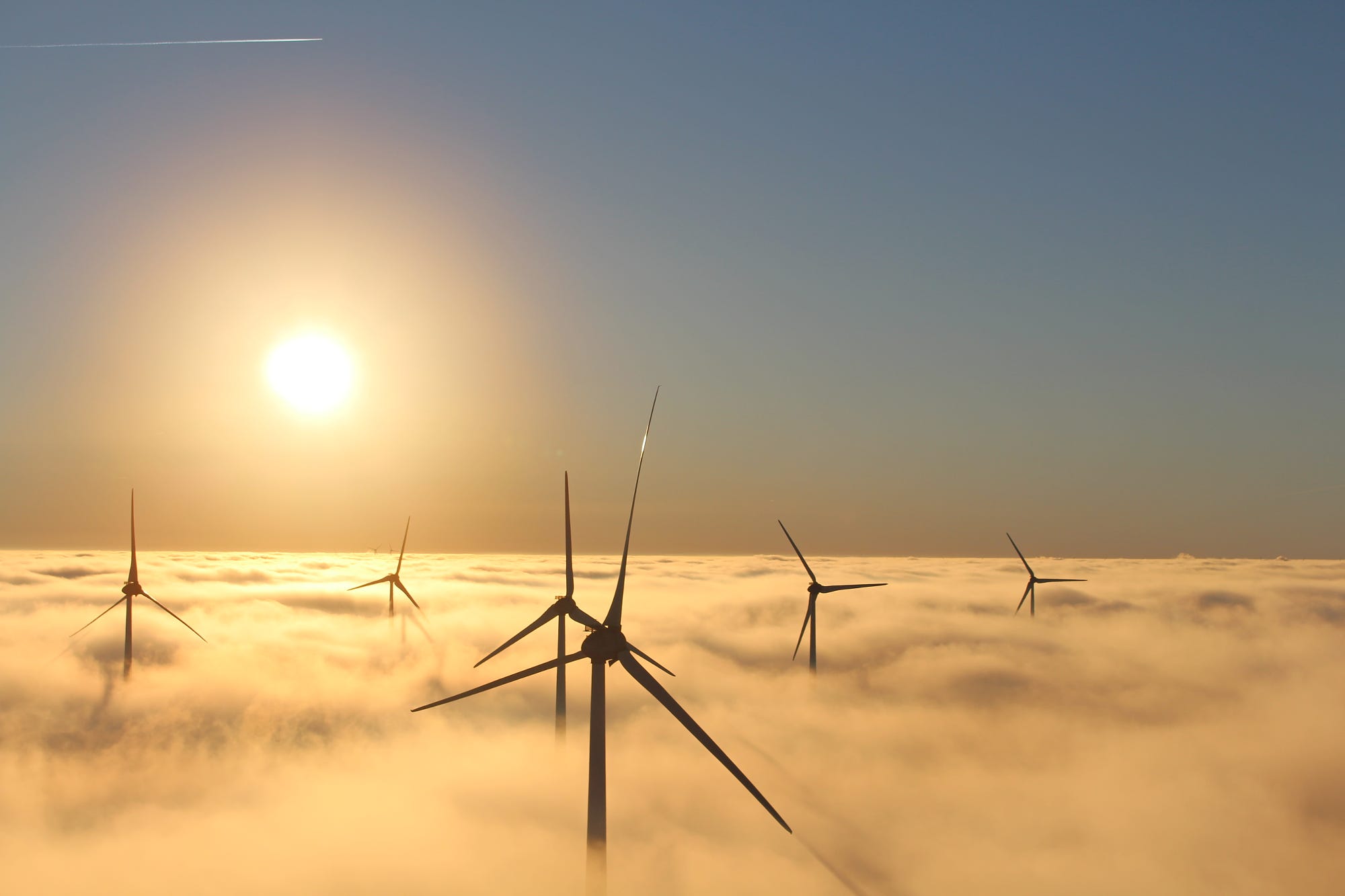 Landscape Sun Clouds Windmill Horizon Airplane Beyond The Clouds Wind Farm Aerial View 2000x1333