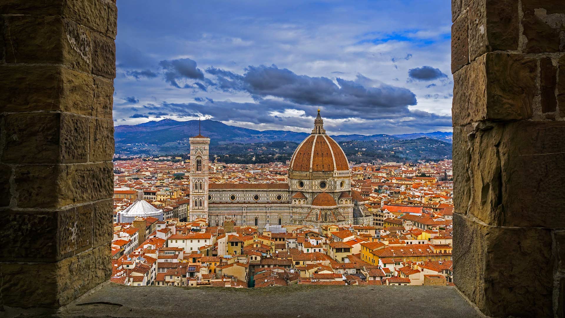 Architecture Building City Bricks Florence Italy Ancient Church History Old Building Window Clouds R 1920x1080