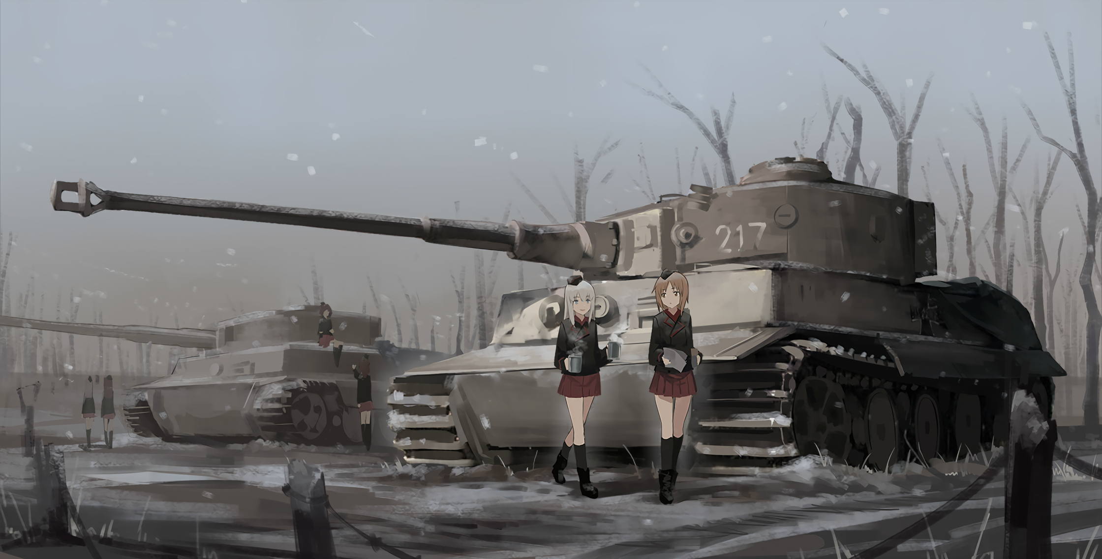 Anime Military Vehicle Tank Anime Girls War Snow Girls Und Panzer Nishizumi Miho 2240x1136