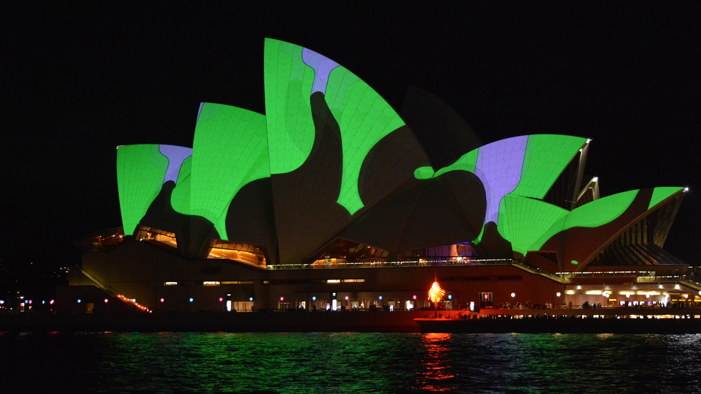 Sydney Australia Colors Colorful Festival Light Architecture Night Sydney Opera House 1366x768