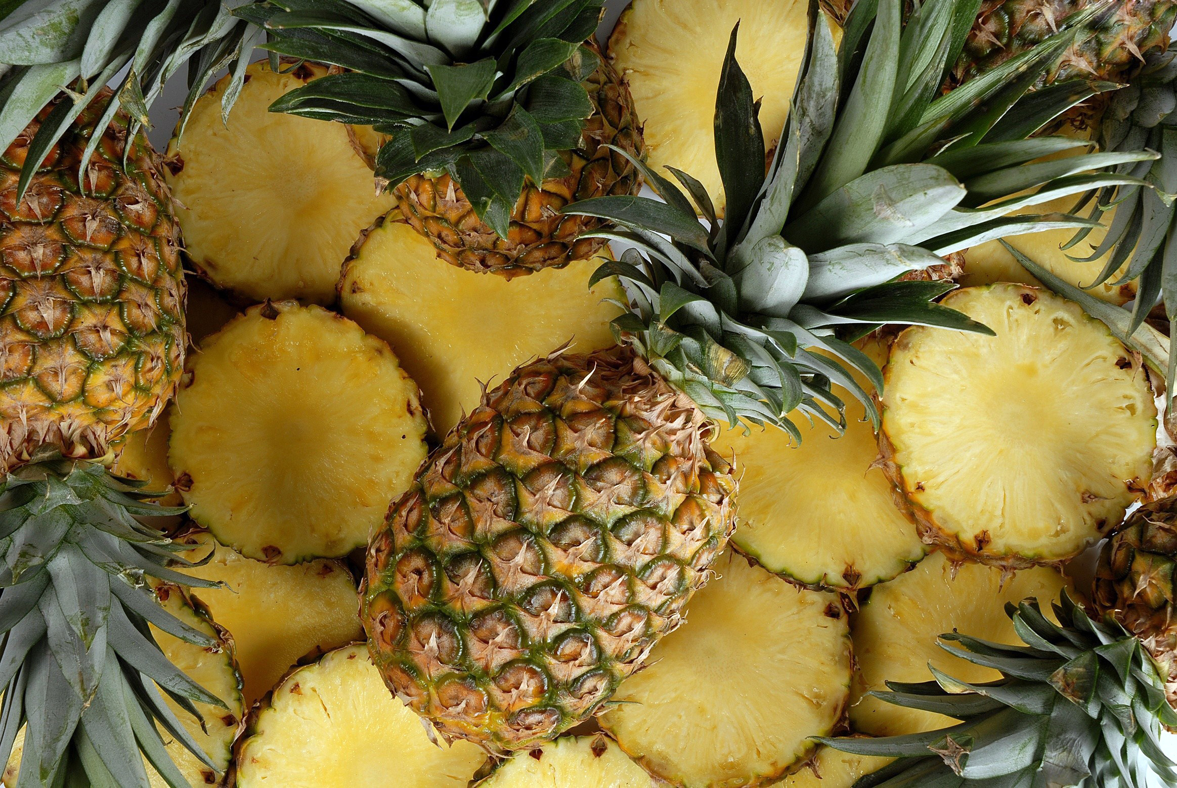 Pineapples Food Yellow Plants Top View 2327x1558