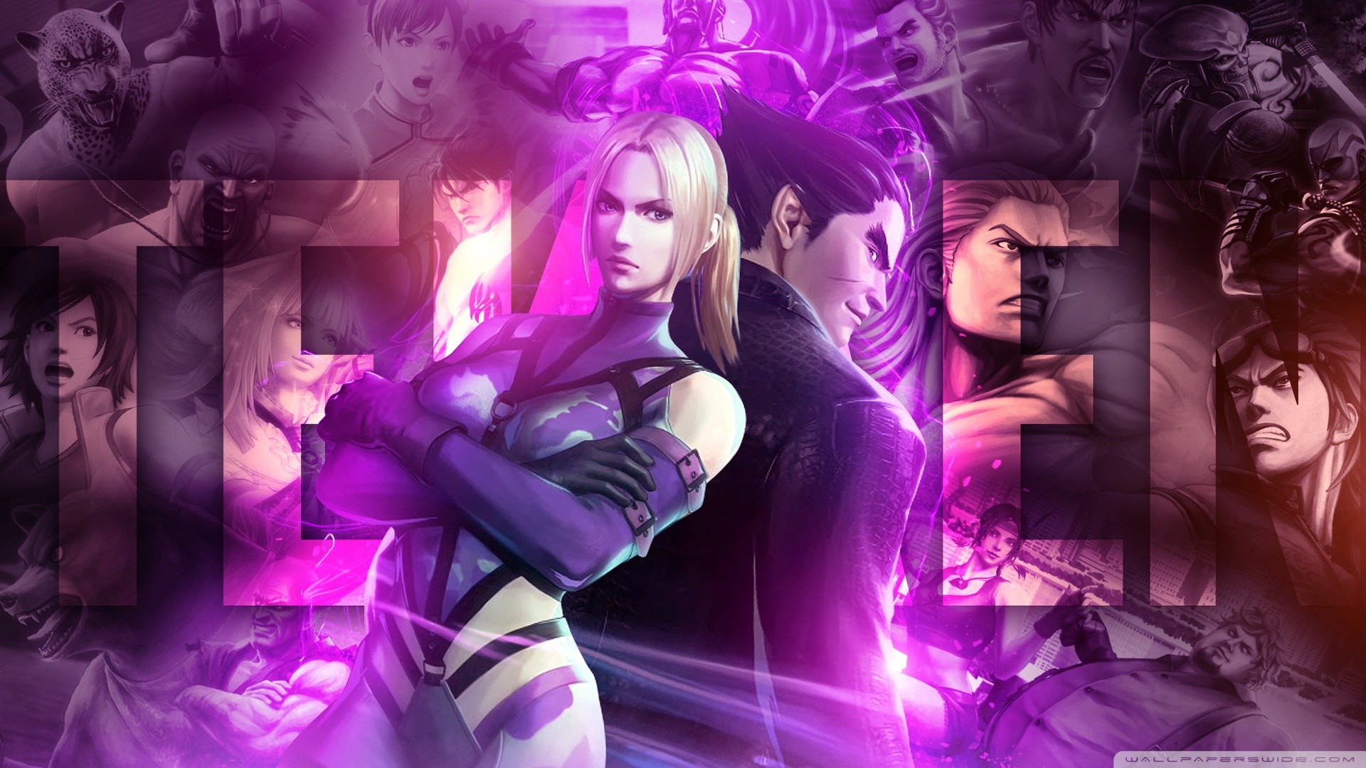 Tekken Nina Williams Tekken Jin Kazama Video Games Purple Dark Hair Blonde 1920x1080