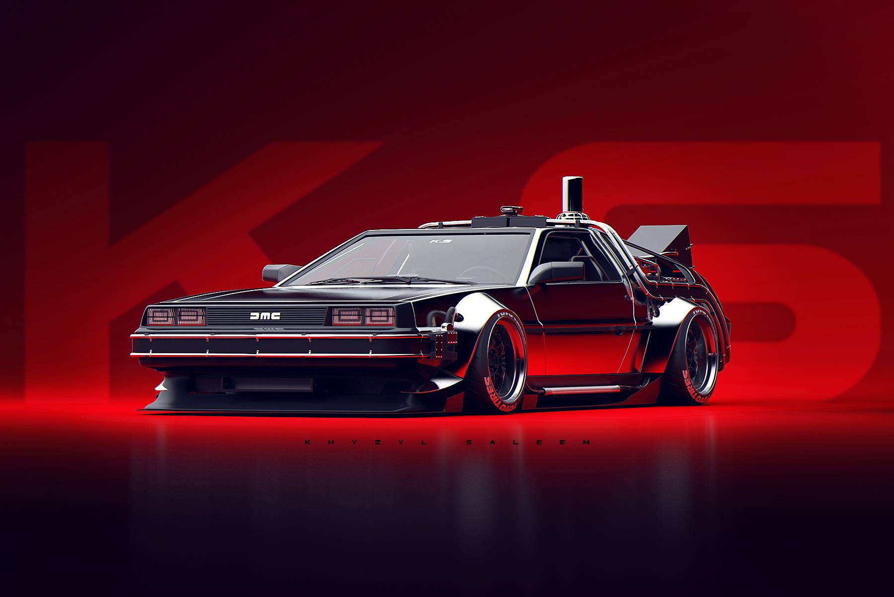 Khyzyl Saleem Artwork Car Vehicle DMC DeLorean DeLorean Back To The Future Render Simple Background  1800x1202