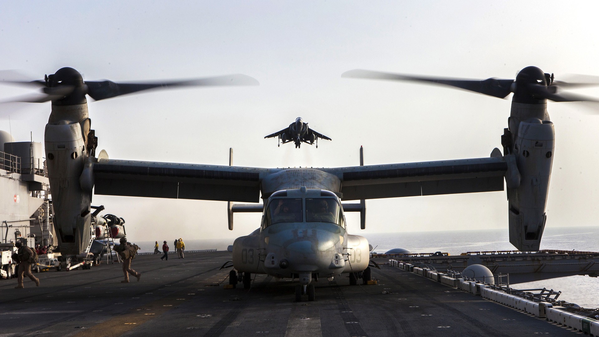 Military Aircraft Aircraft Carrier Boeing Bell V 22 Osprey Aircraft AV 8B Harrier Ii 1920x1080