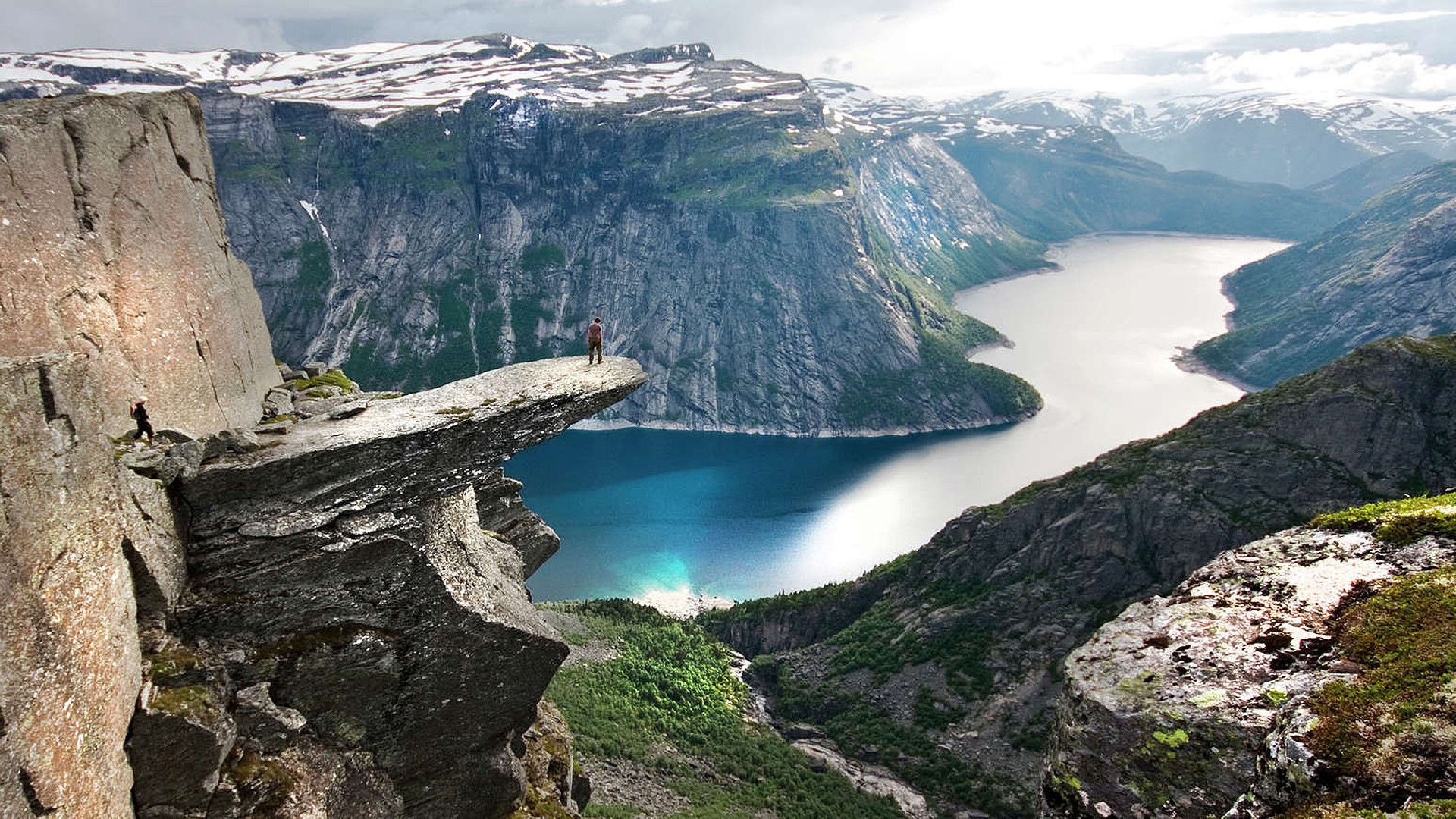 Trolltunga Norway Landscape Rocks Cliff Lake Gorge 1920x1080