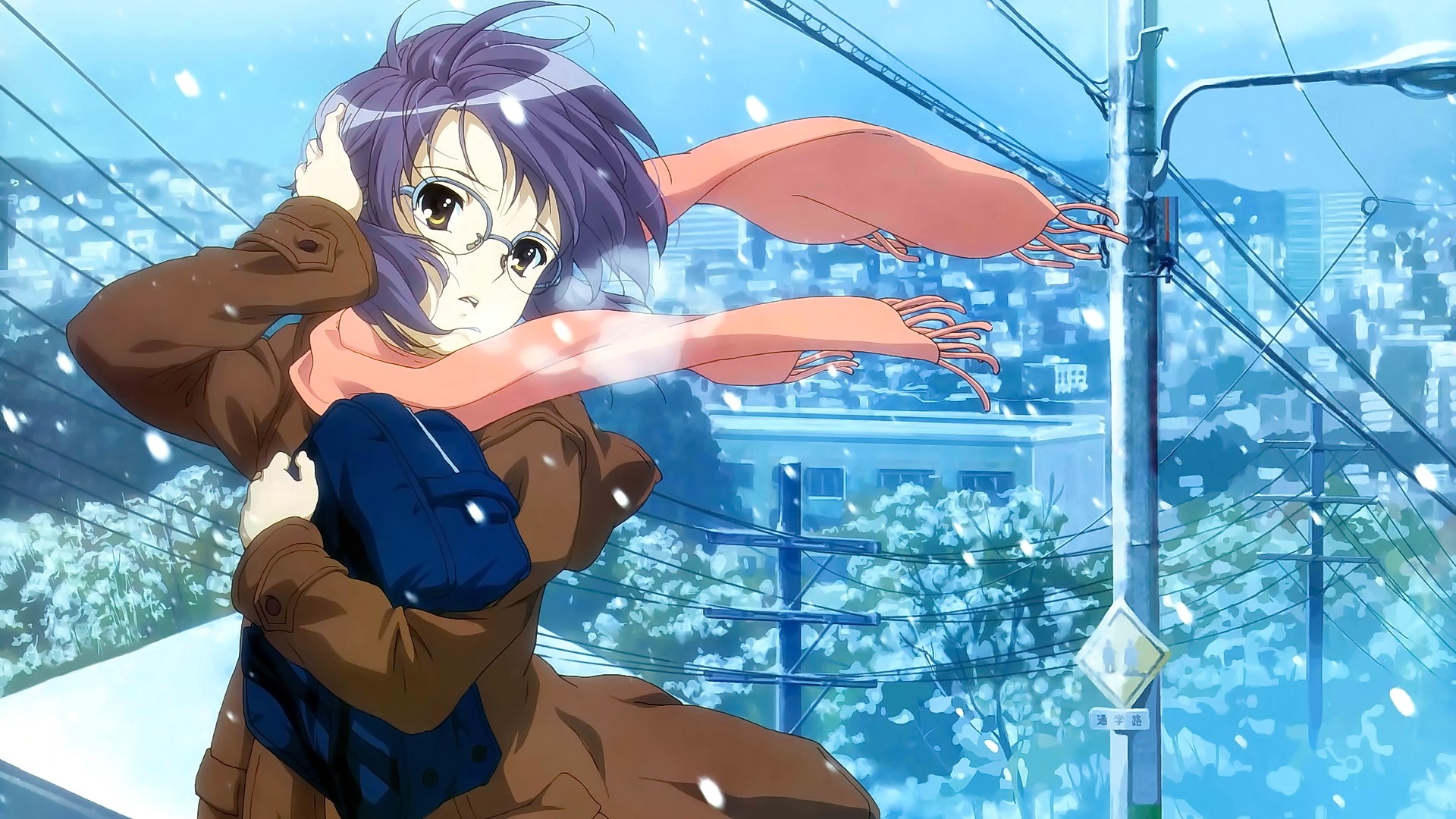 Anime Anime Girls Short Hair Open Mouth Looking At Viewer Snow Cold Nagato Yuki The Melancholy Of Ha 1920x1080