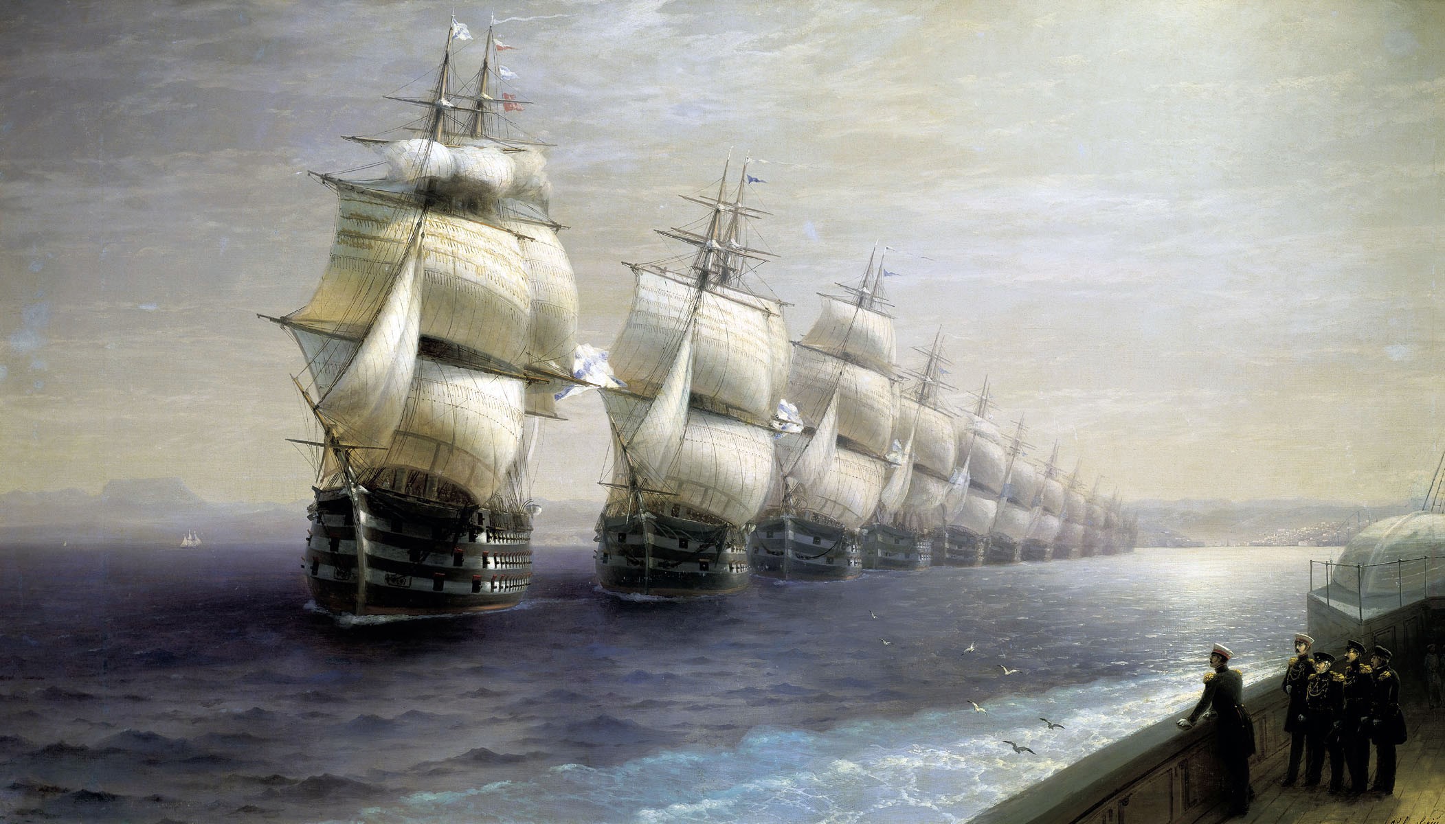 Sailing Ship Water Sea Painting Ivan Konstantinovich Aivazovsky Soldier Sailor Men Artwork Classic A 2103x1200