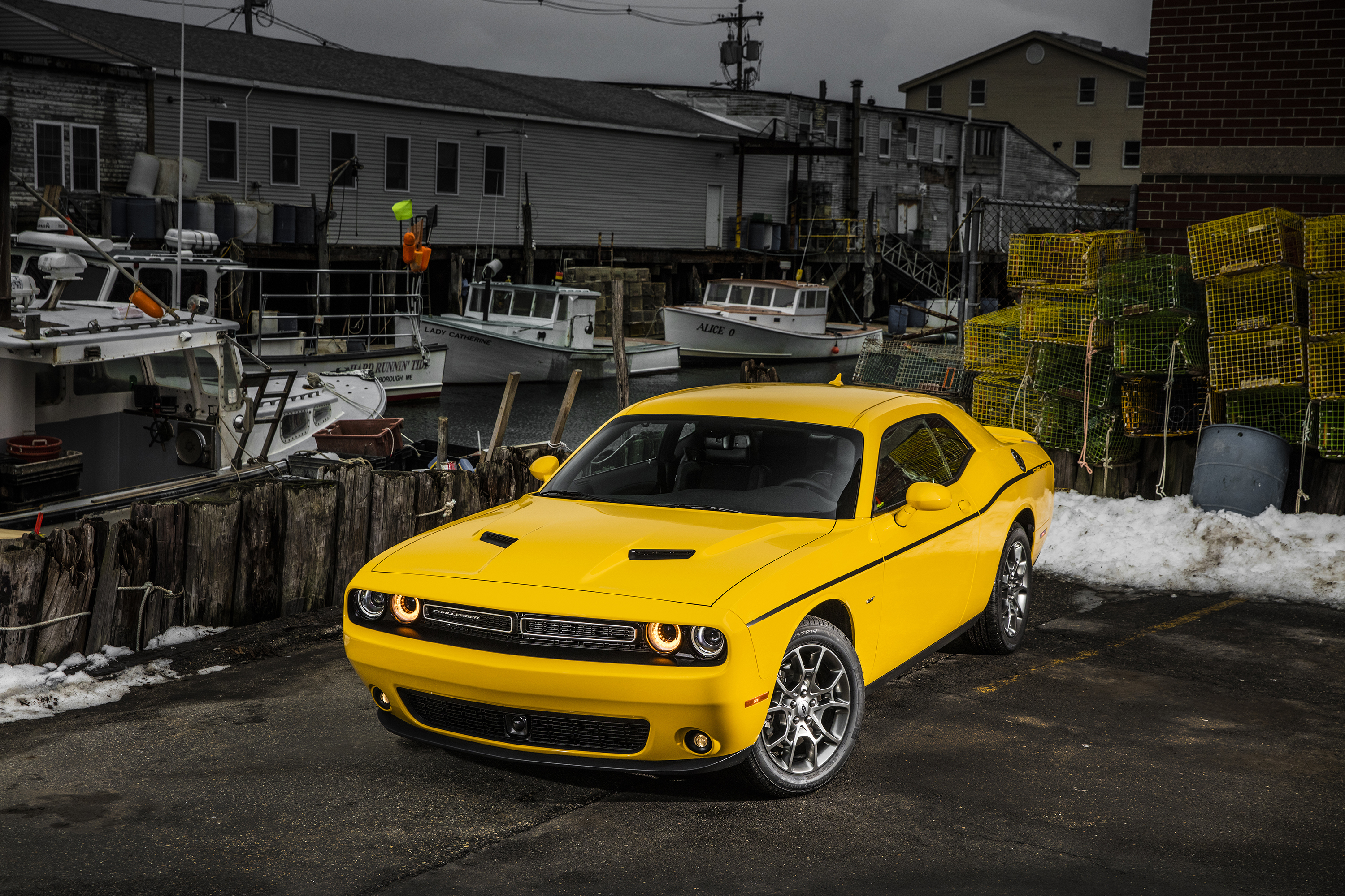 Dodge Challenger Dodge Muscle Car Car Vehicle Yellow Car Fishing Boat 3000x2000