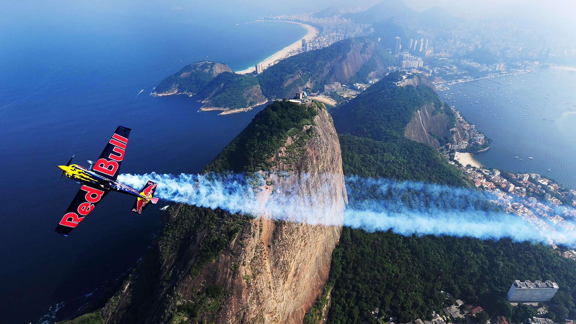 Landscape Red Bull Airplane Contrails Rio De Janeiro 1920x1080