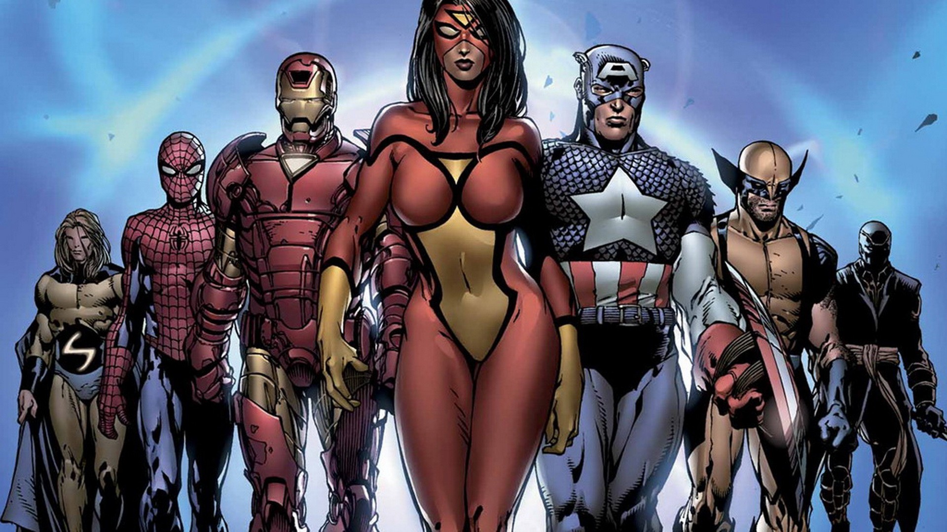 Comics Spider Man Iron Man Captain America Wolverine Ronin Spider Woman Frontal View 1920x1080