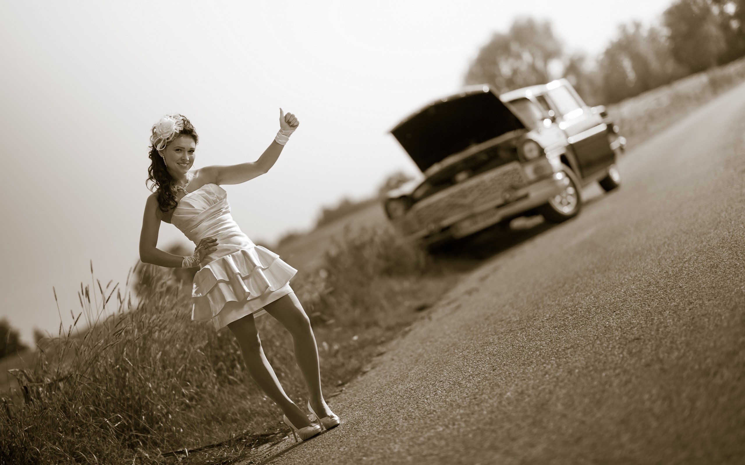 Women Brides Hitchhikers Sepia 2560x1600