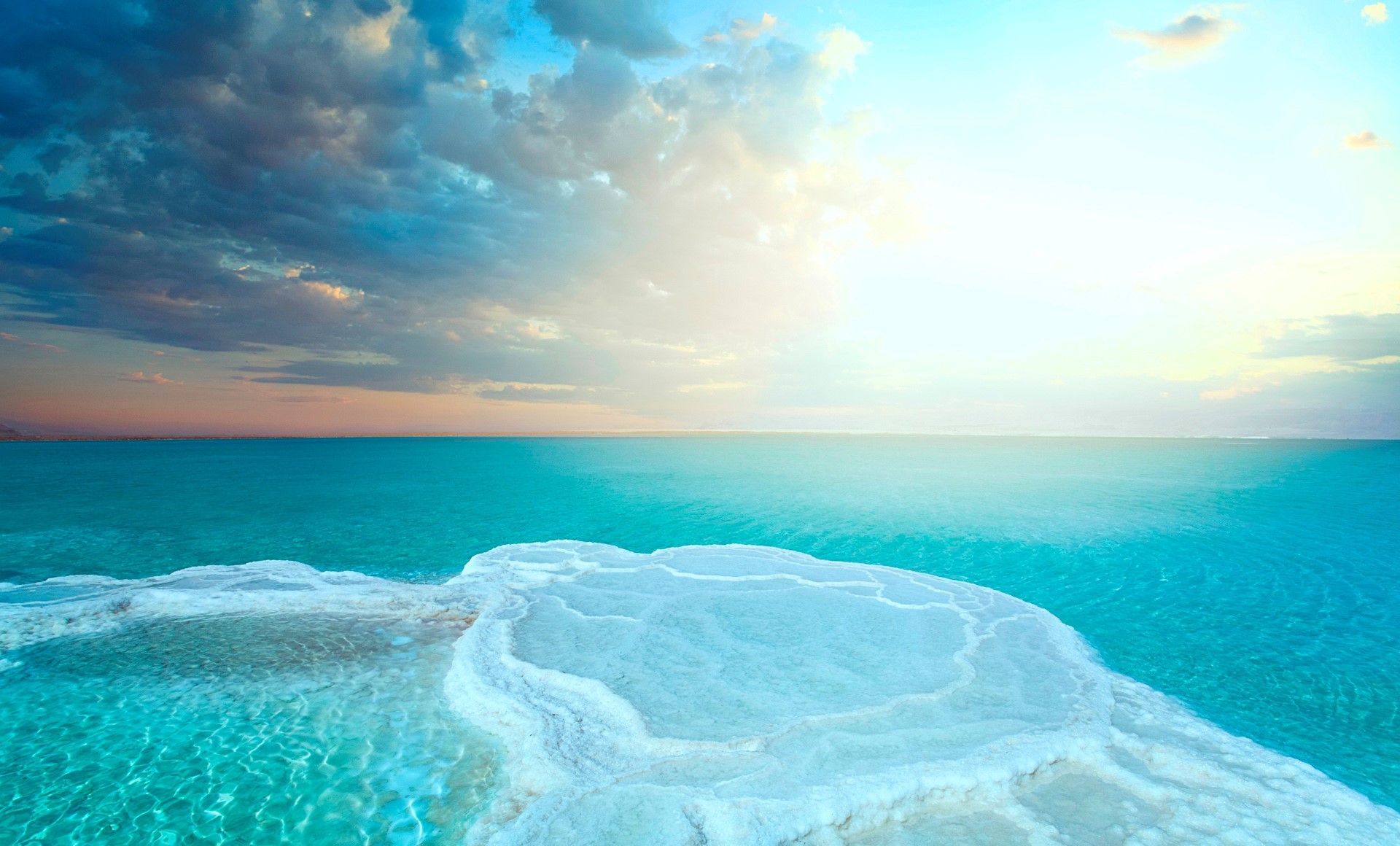 Sea Dead Sea Salt Lakes Salt Turquoise Landscape Cyan Horizon Bright 1920x1160