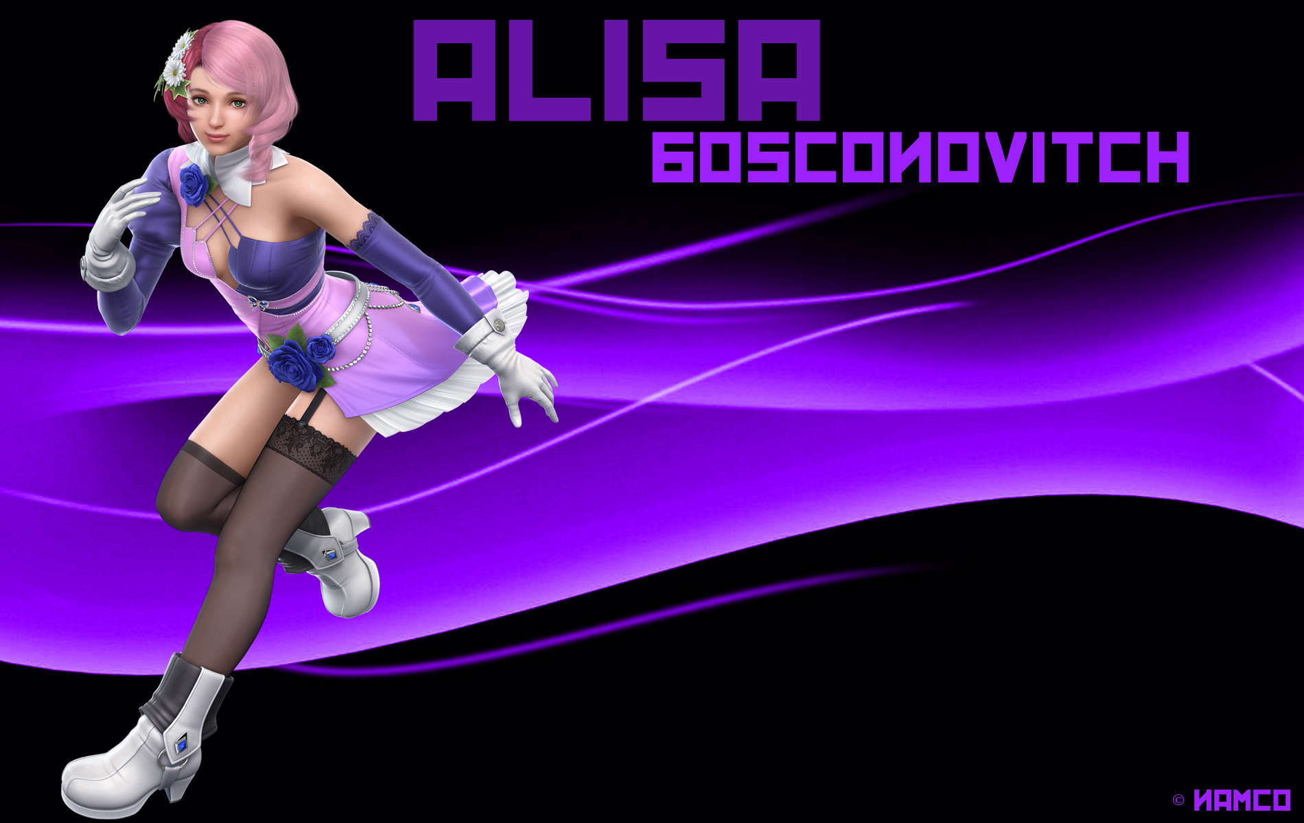 Alisa Bosconovitch Tekken Girl Thigh Highs Dress Pink Dress Purple Dress Boots High Heels Glove Pink 1900x1200