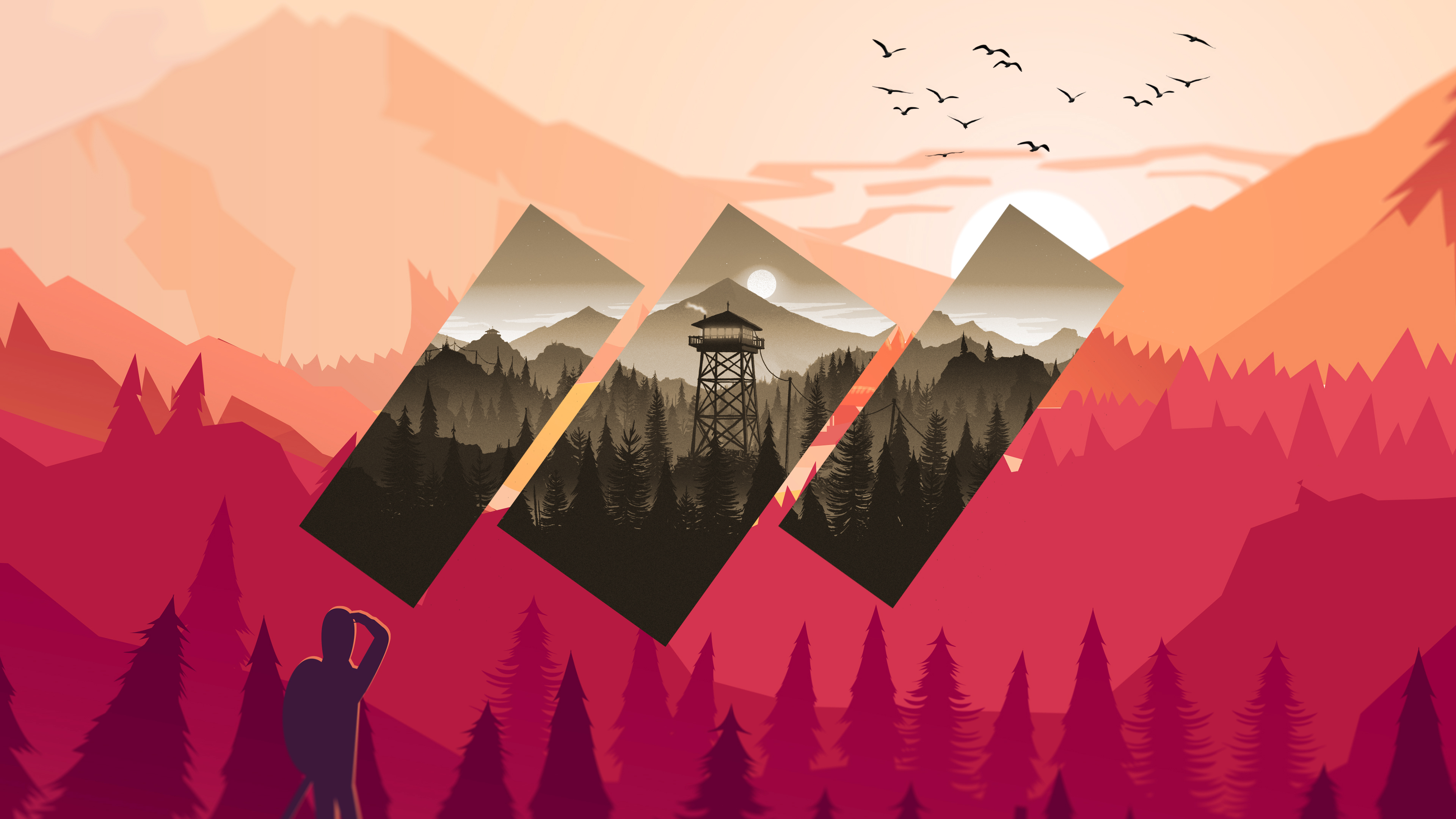 Firewatch Polyscape Mountain Rectangle Abstract 3840x2160