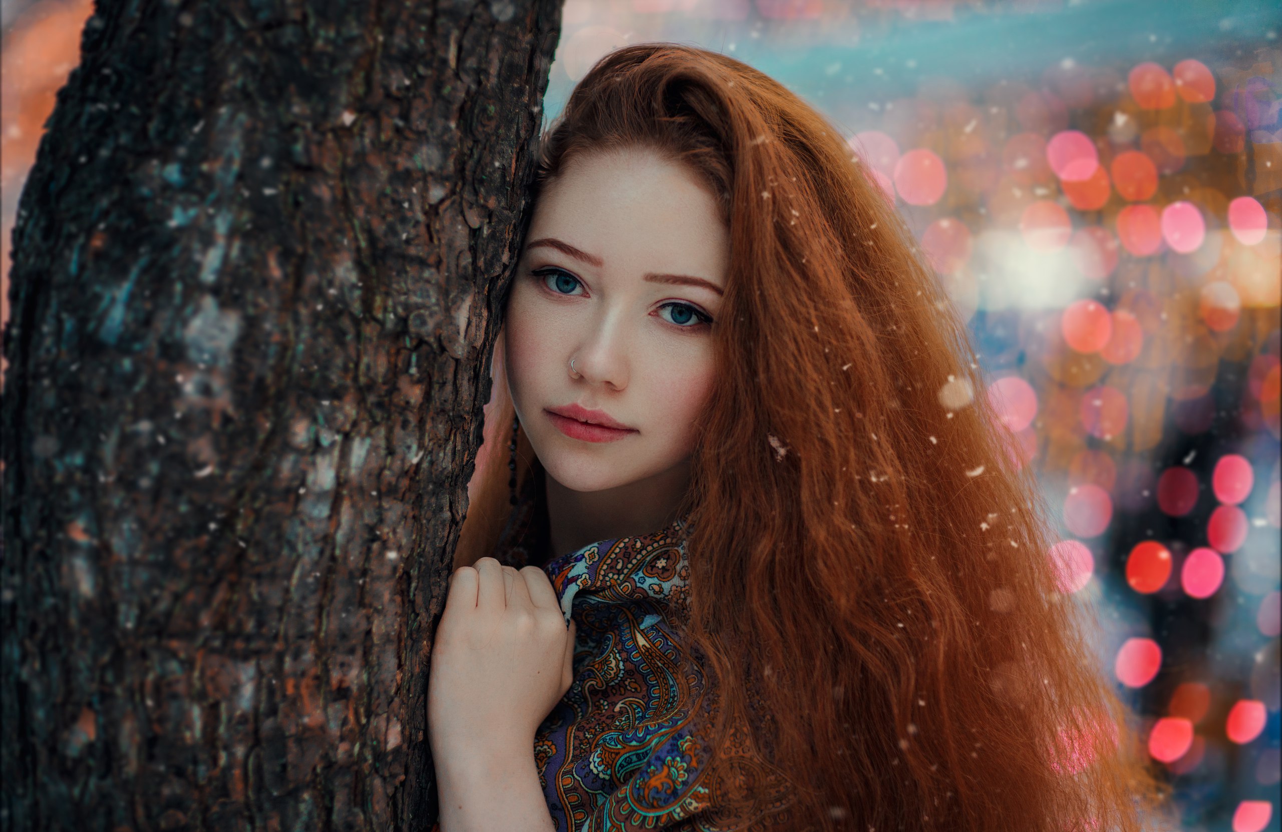 Hakan Erenler Women Model Portrait Outdoors Looking At Viewer Depth Of Field Redhead Long Hair Nose  2560x1662