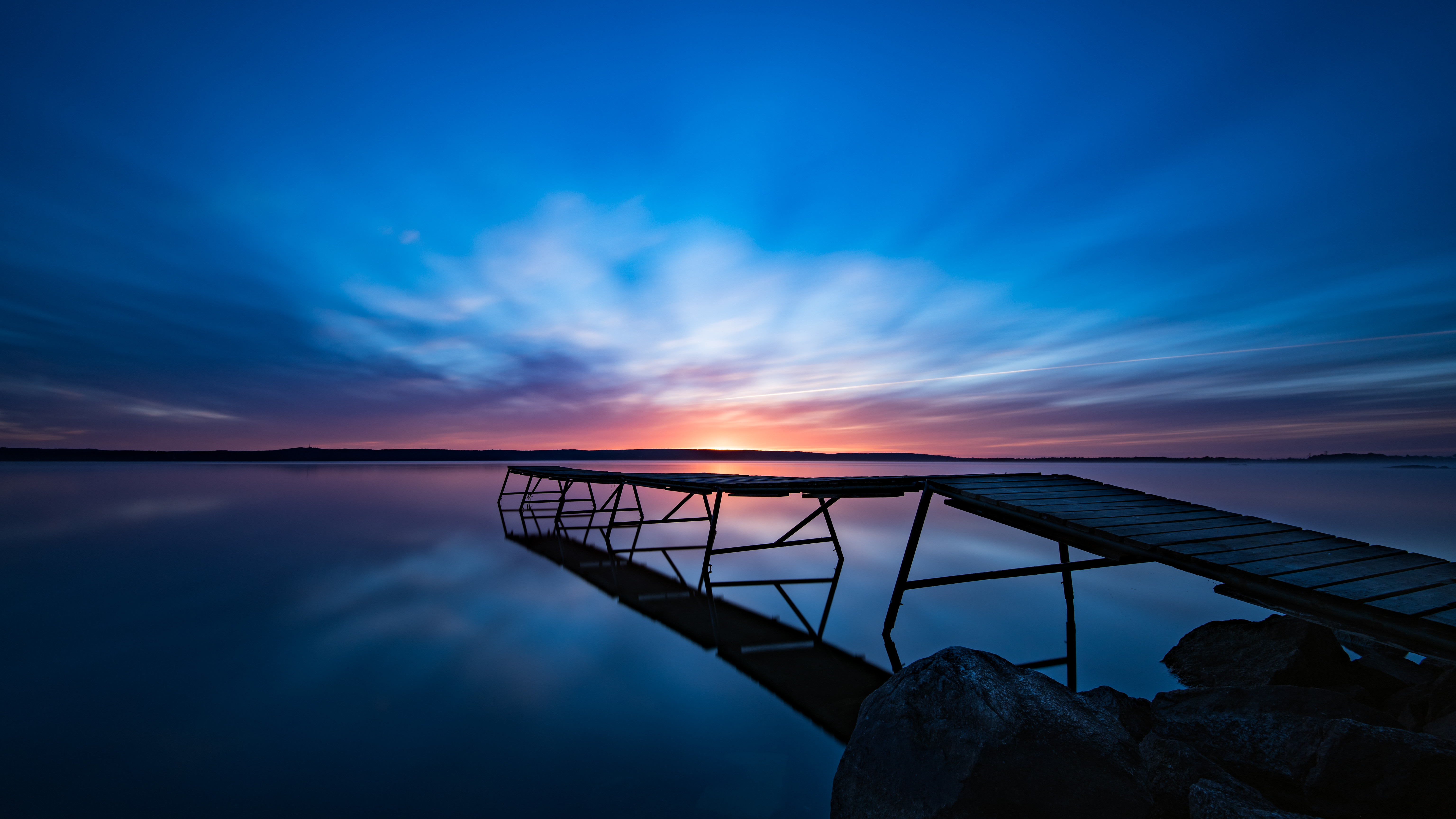 Sunrise Long Exposure Nature Water Sweden Linkoping Jetty Dock Clear Sky 6144x3456