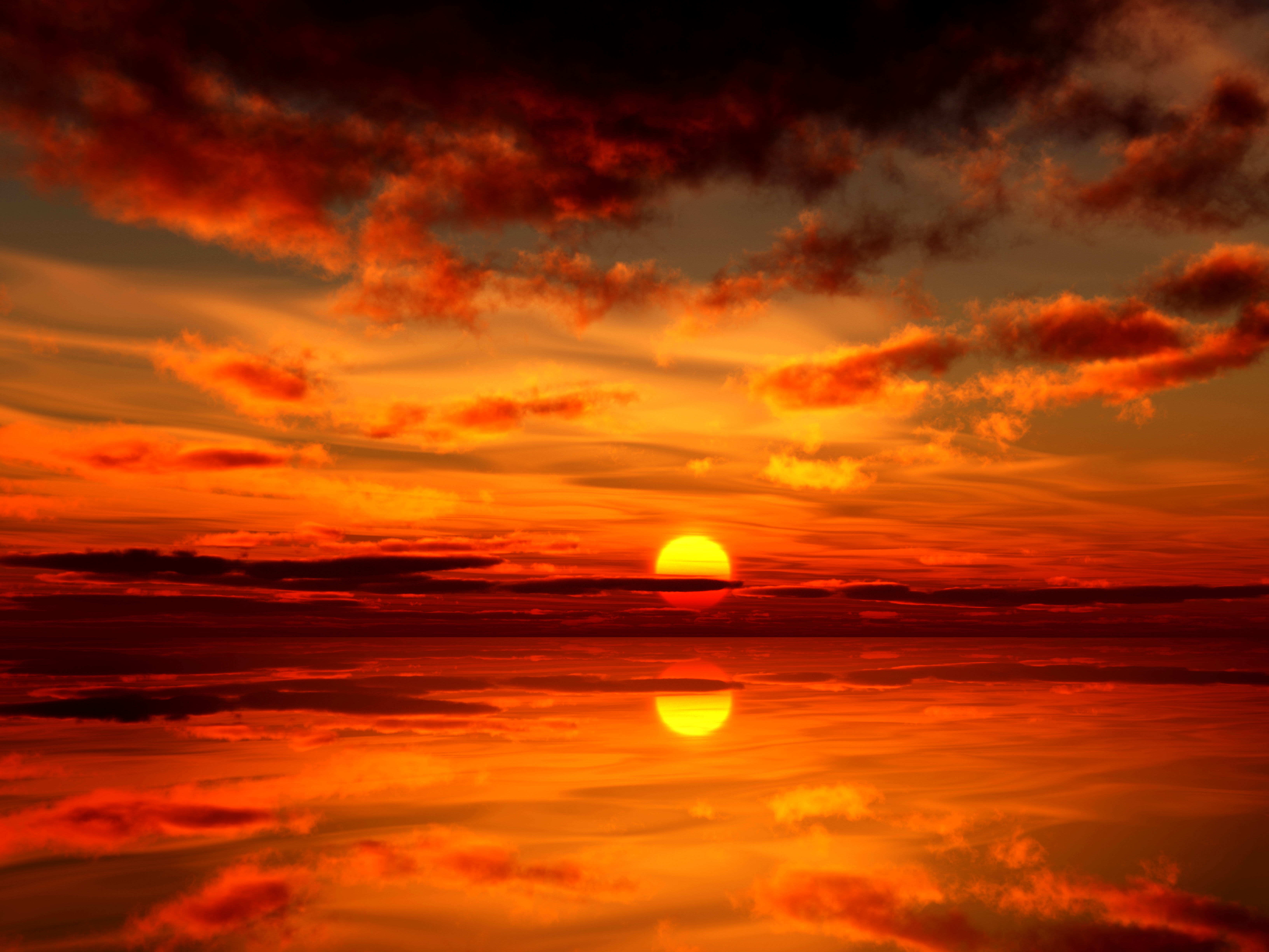Sunset Sun Reflection Water Orange Color Cloud 6528x4896