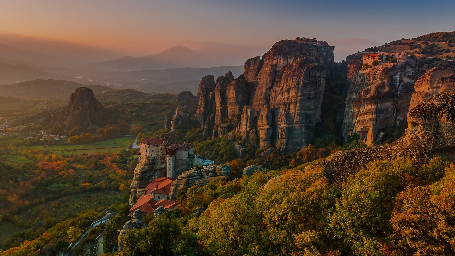 Nature Landscape Mountains Sky Clouds Rocks Trees Forest Mist Plants House Village Stairs Valley Mon 1920x1080