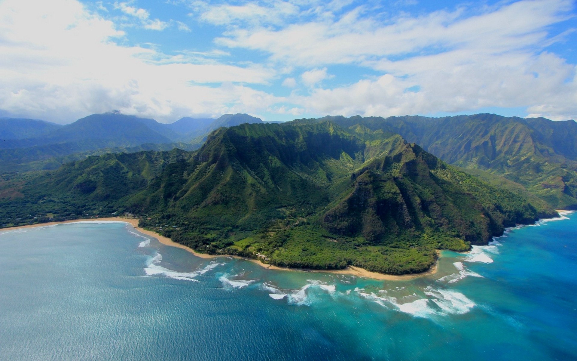 Nature Landscape Island Aerial View Mountains Kauai Beach Sea Clouds 1920x1200