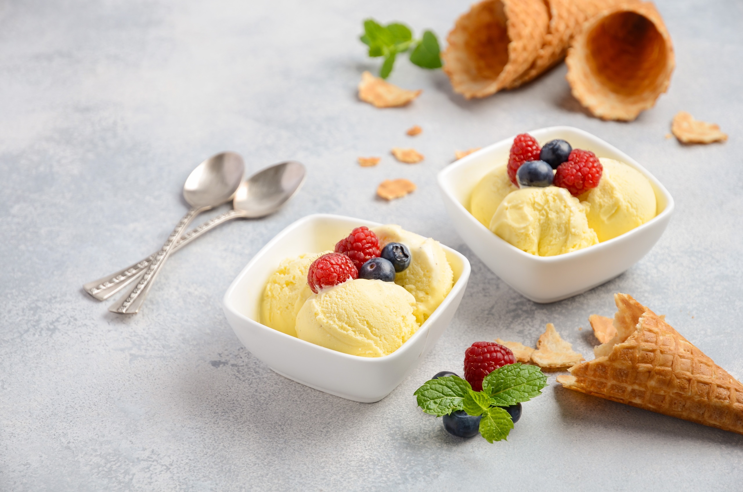 Sweets Waffles Ice Cream Food Fruit Berries 2560x1696