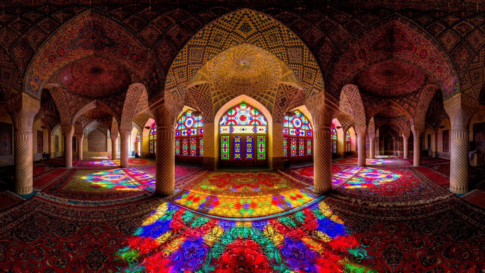 Mosque Architecture Islamic Architecture Iran Colorful Interior Arch Detailed Nasir Al Mulk Mosque 1920x1080